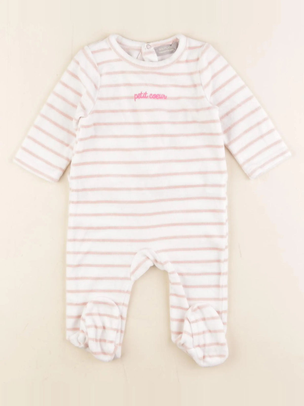 Boutchou - pyjama velours blanc, rose - 6 mois