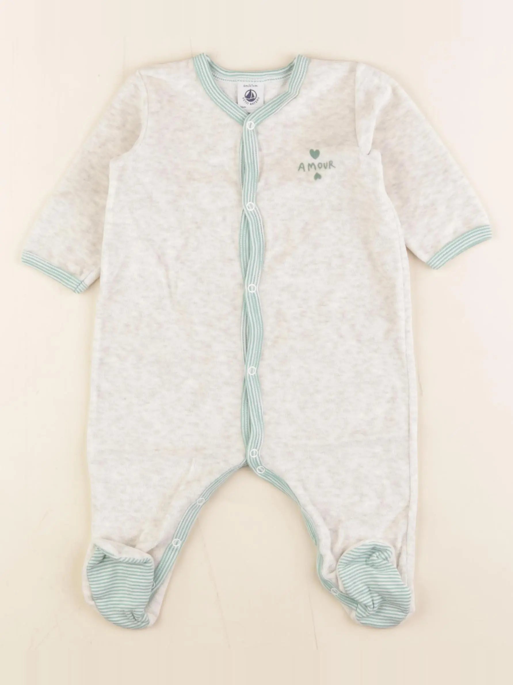 Petit Bateau - pyjama velours gris - 6 mois