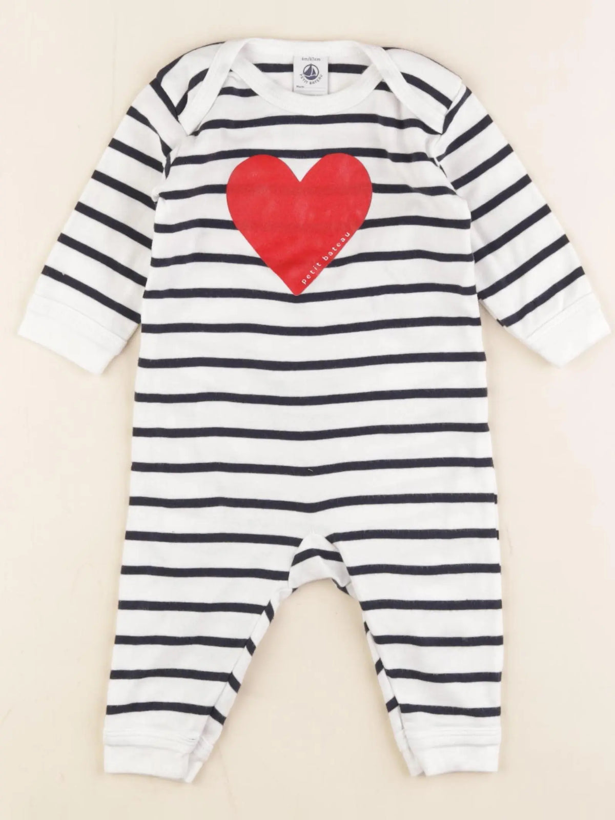 Petit Bateau - pyjama coton blanc, bleu - 6 mois