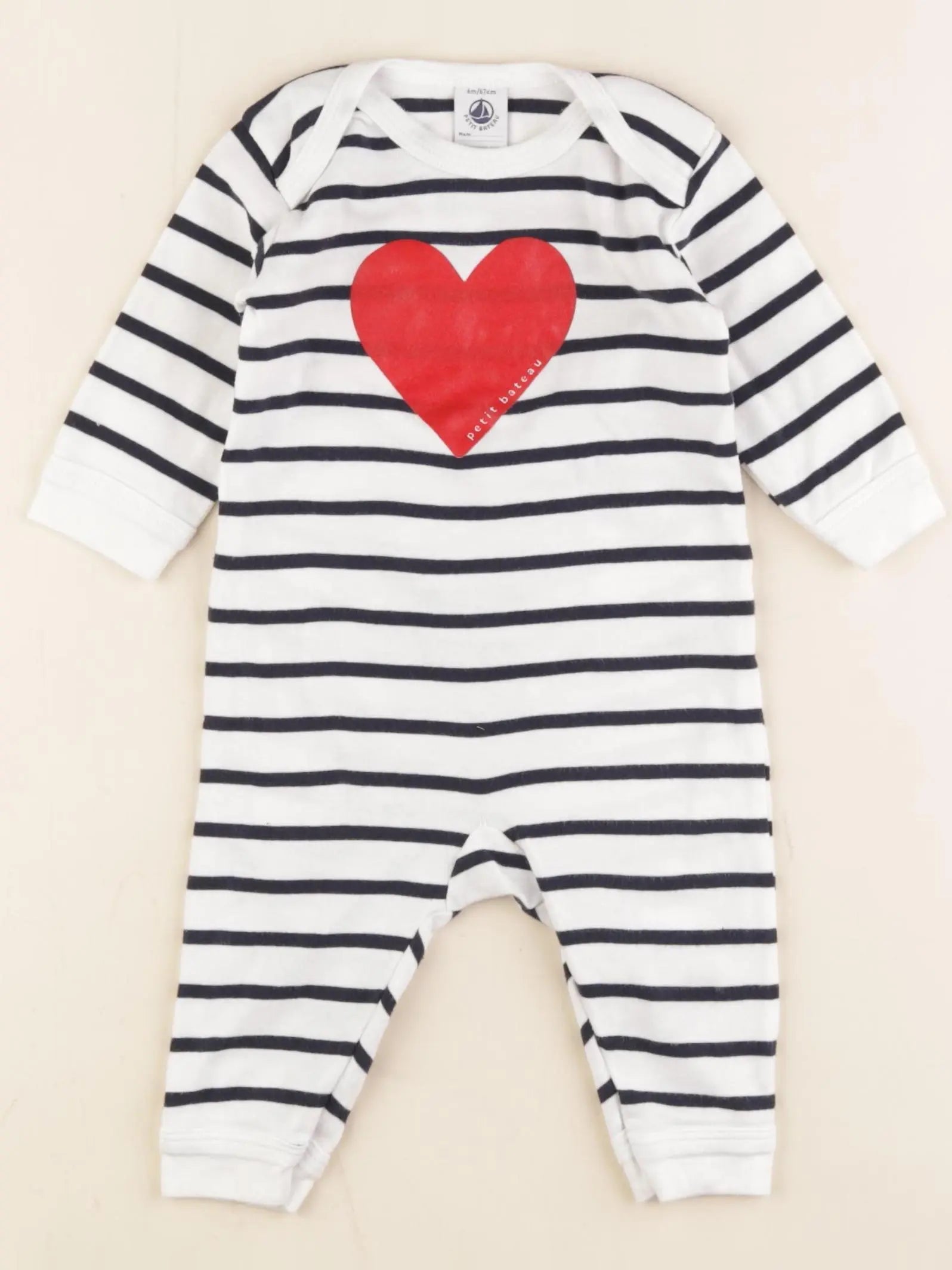 Petit Bateau - pyjama coton blanc, bleu - 6 mois