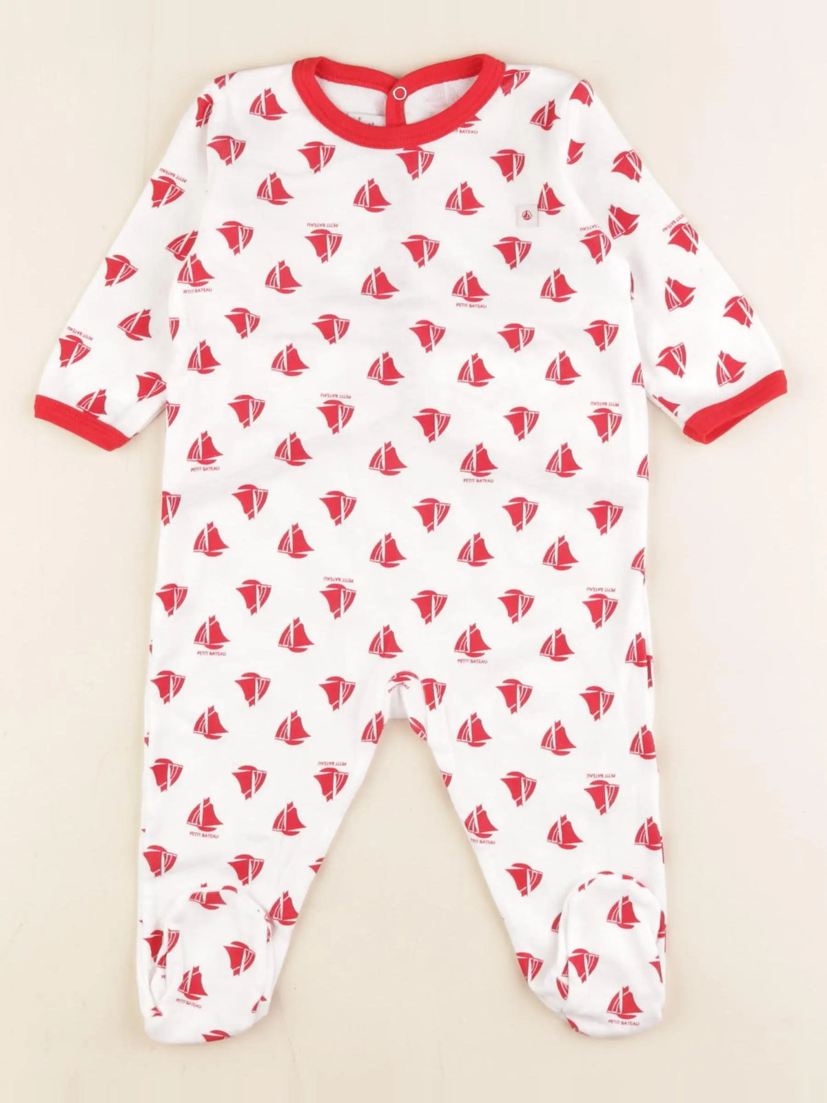 Petit Bateau - pyjama coton blanc, rouge - 6 mois