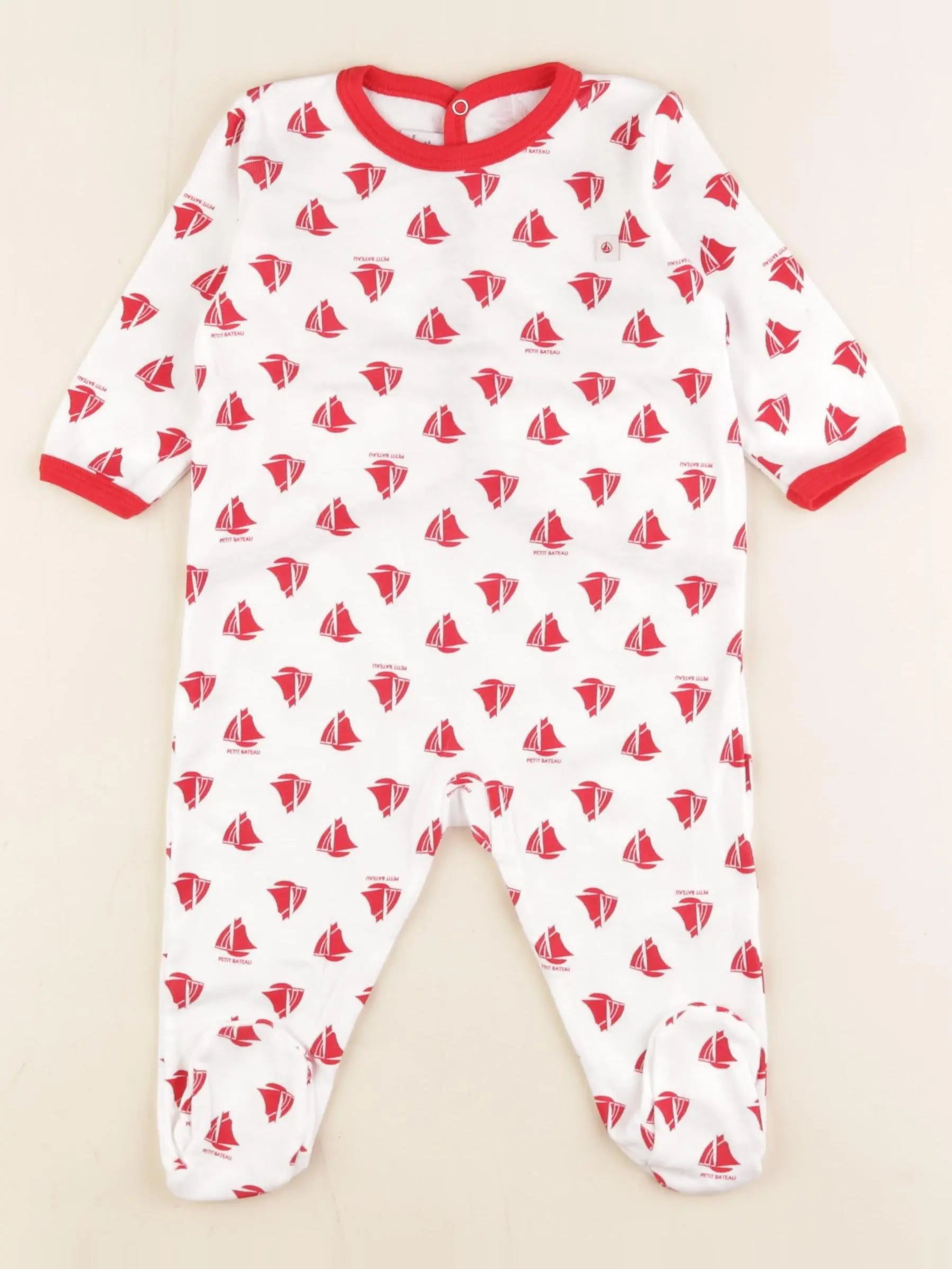 Petit Bateau - pyjama coton blanc, rouge - 6 mois
