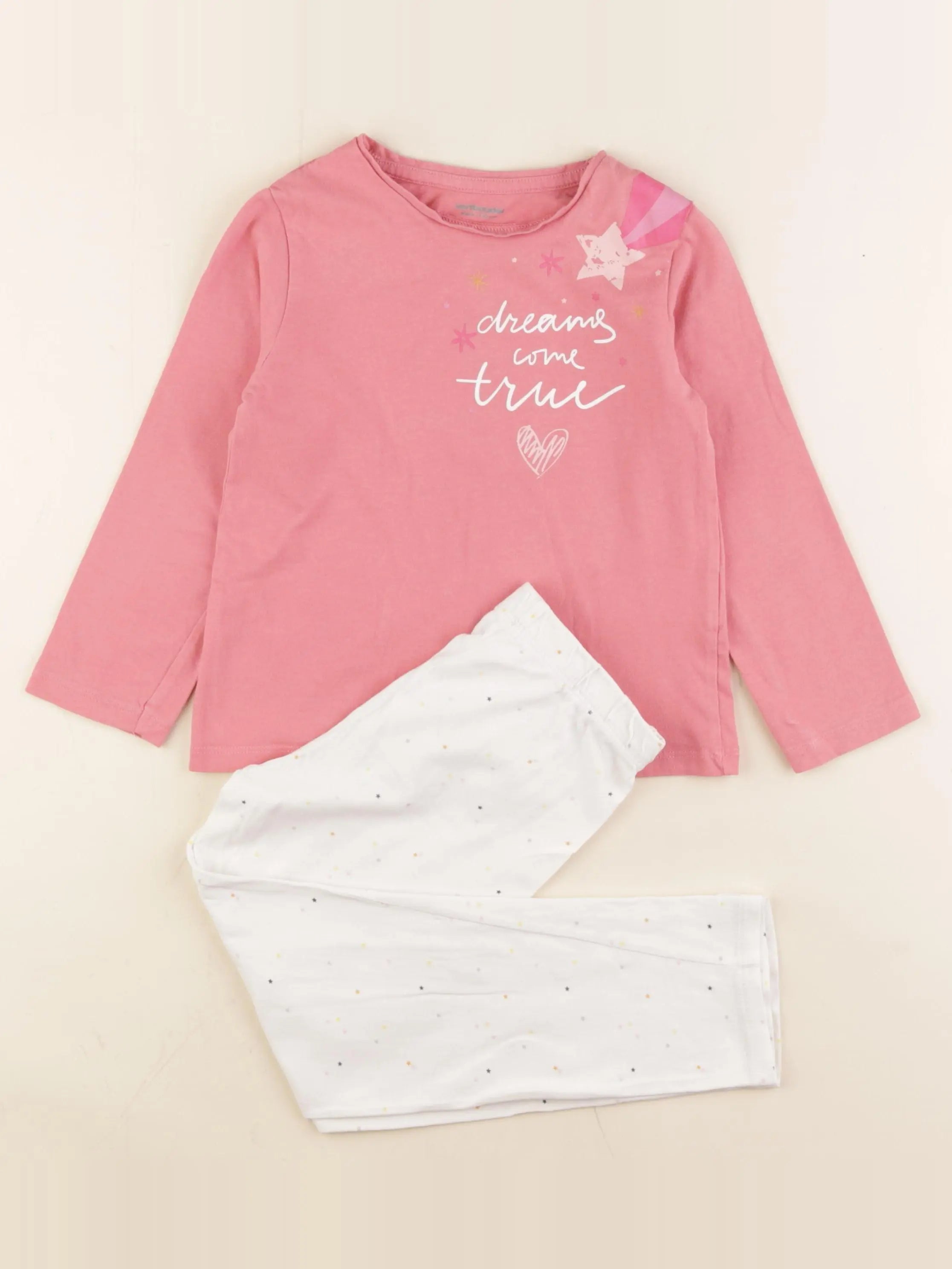 Vertbaudet - pyjama coton rose, beige - 5 ans