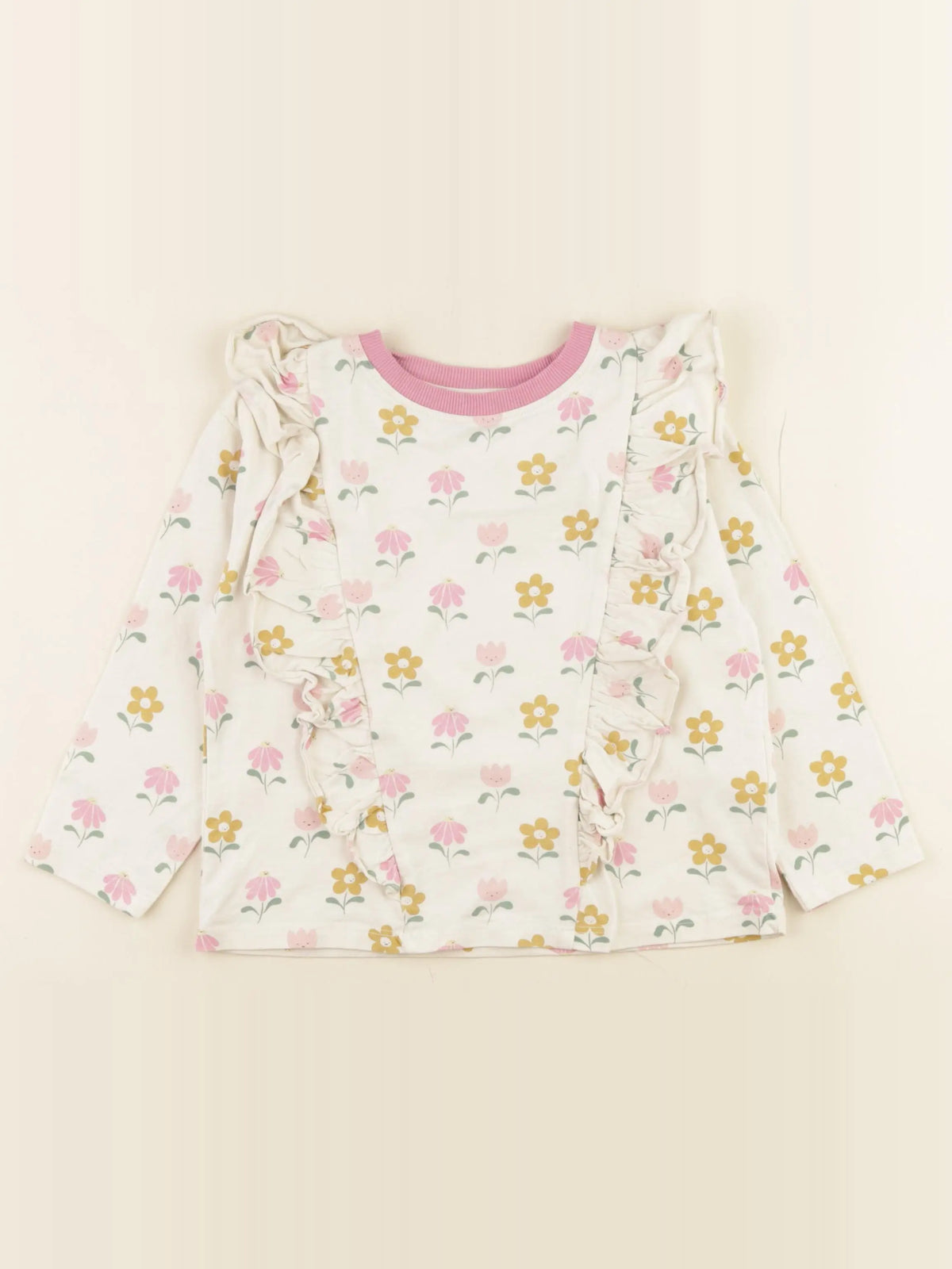Vertbaudet - tee-shirt beige, rose - 5 ans