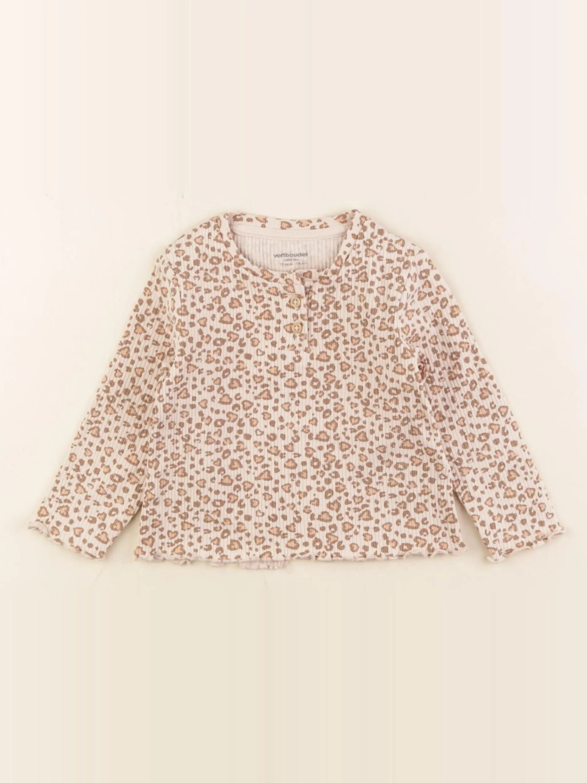 Vertbaudet - tee-shirt marron, beige - 12 mois