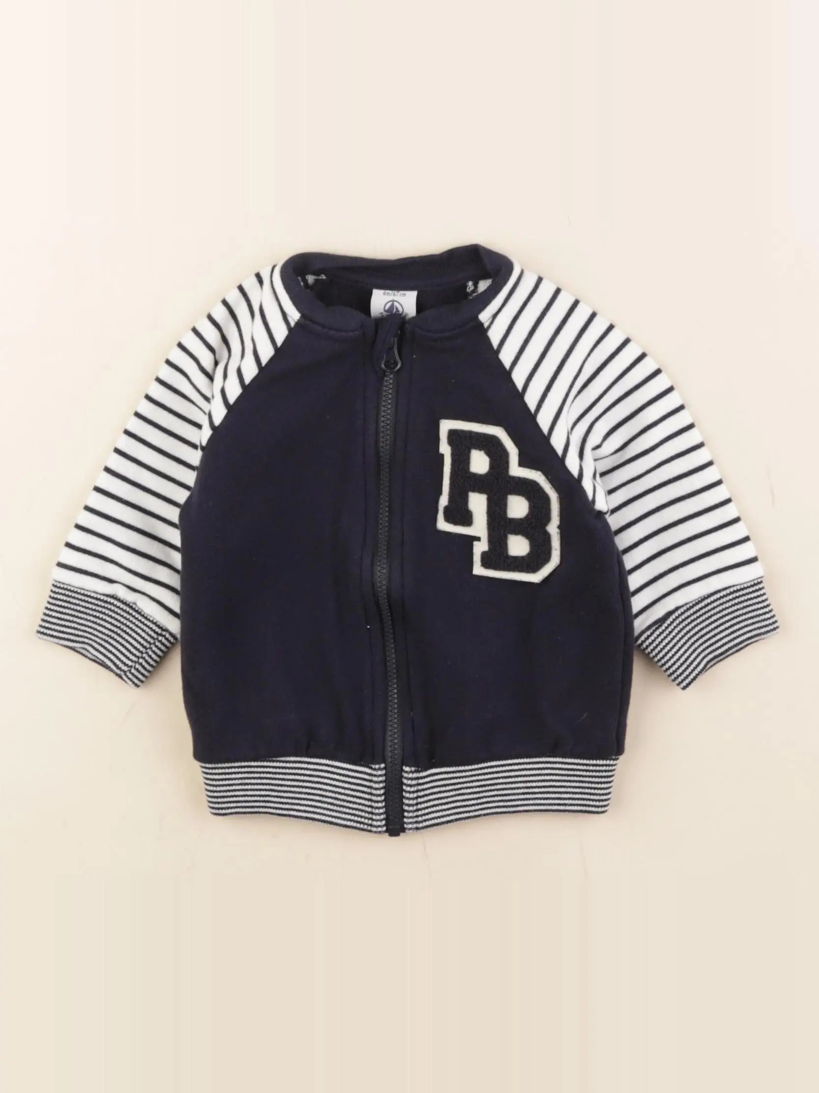 Petit Bateau - sweat blanc, bleu - 6 mois