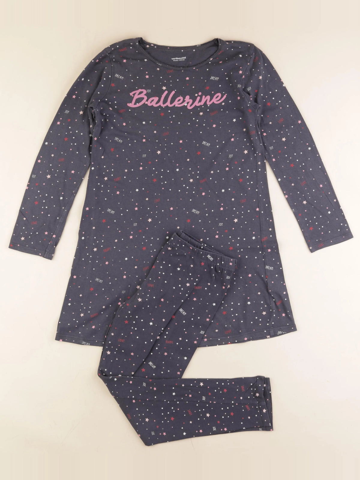 Vertbaudet - pyjama coton gris, rose - 10 ans