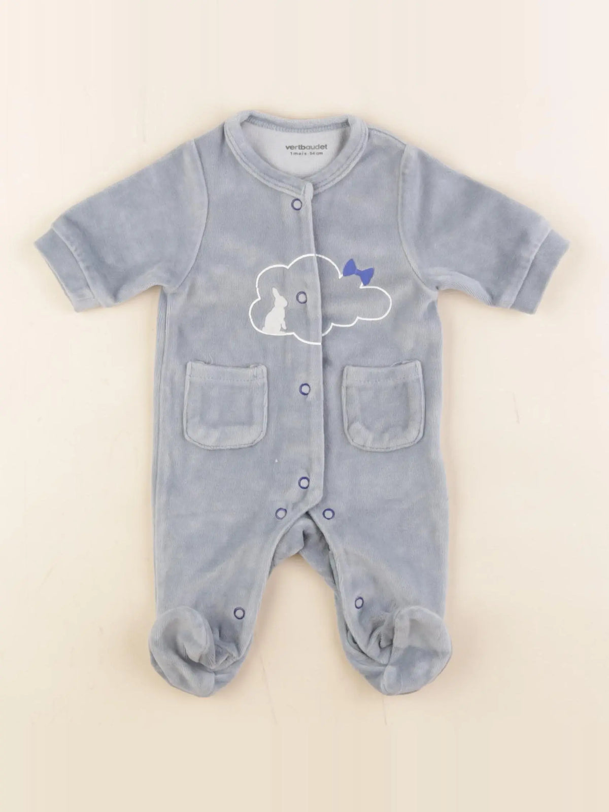 Vertbaudet - pyjama velours bleu - 1 mois