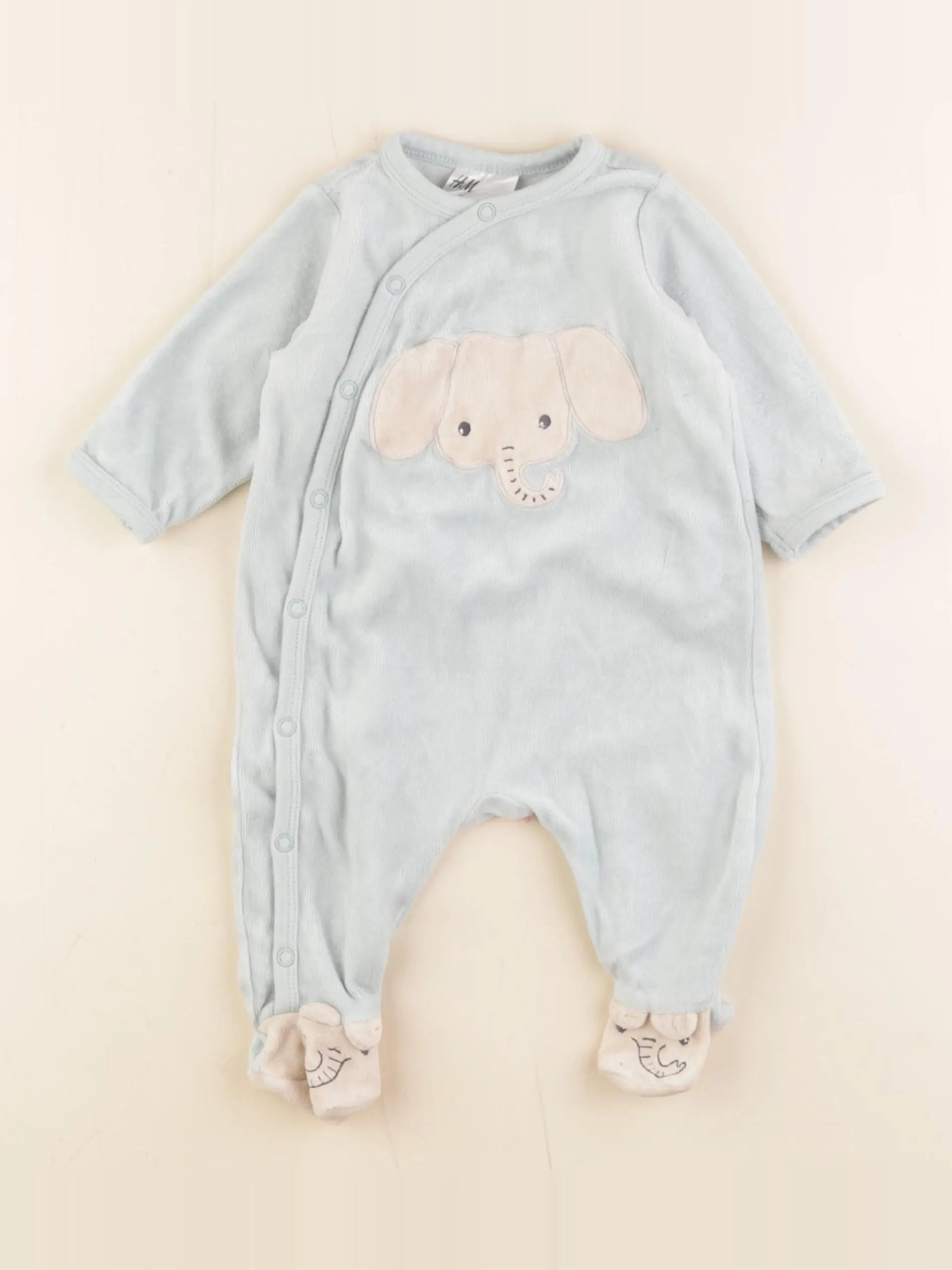 H&M - pyjama velours bleu - 1/2 mois