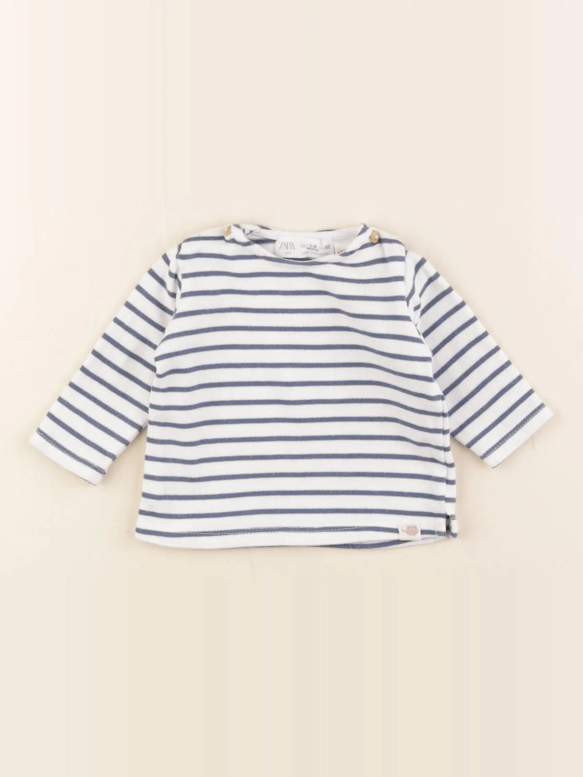 Zara - tee-shirt blanc, bleu - 1/3 mois