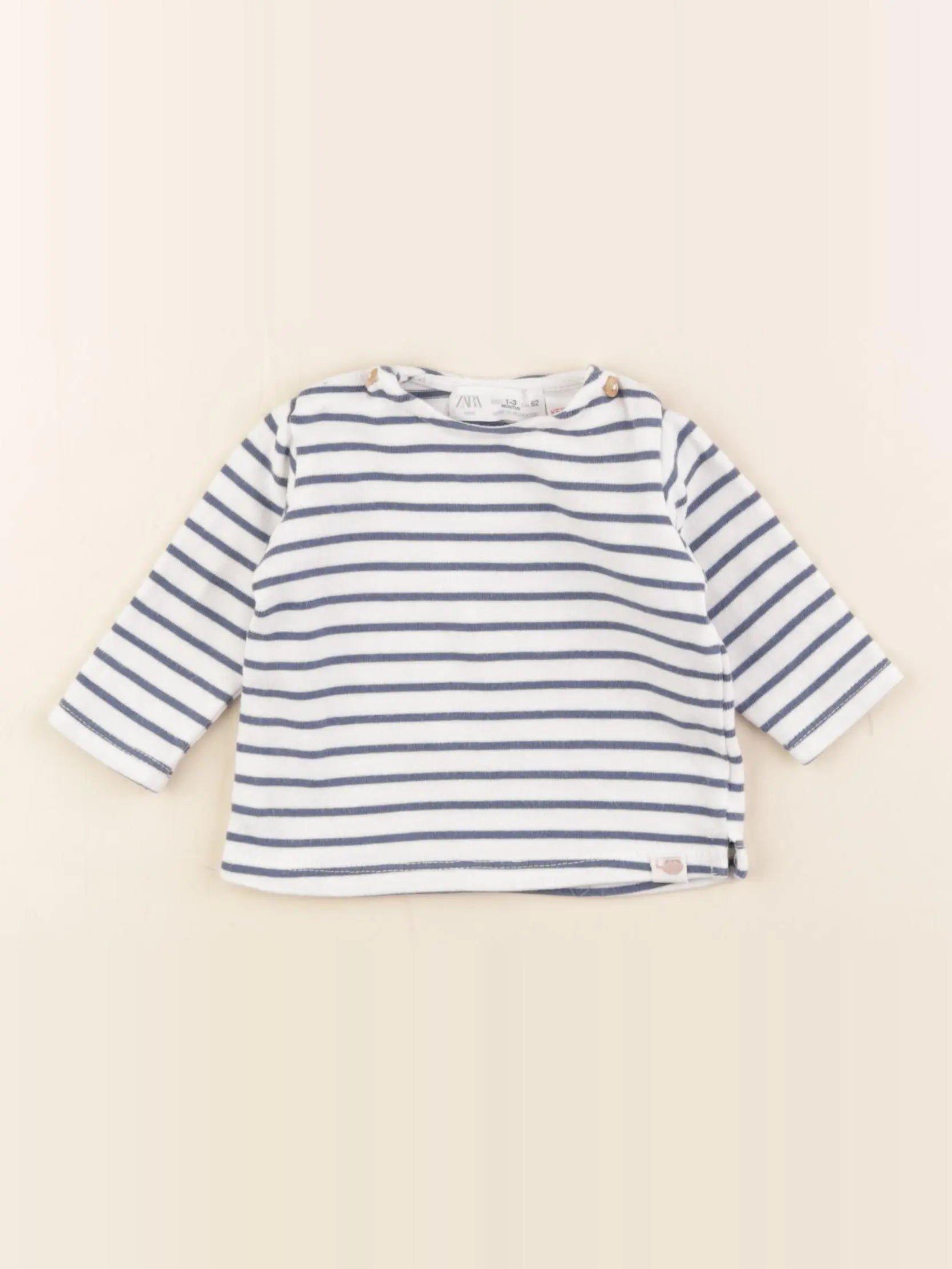 Zara - tee-shirt blanc, bleu - 1/3 mois