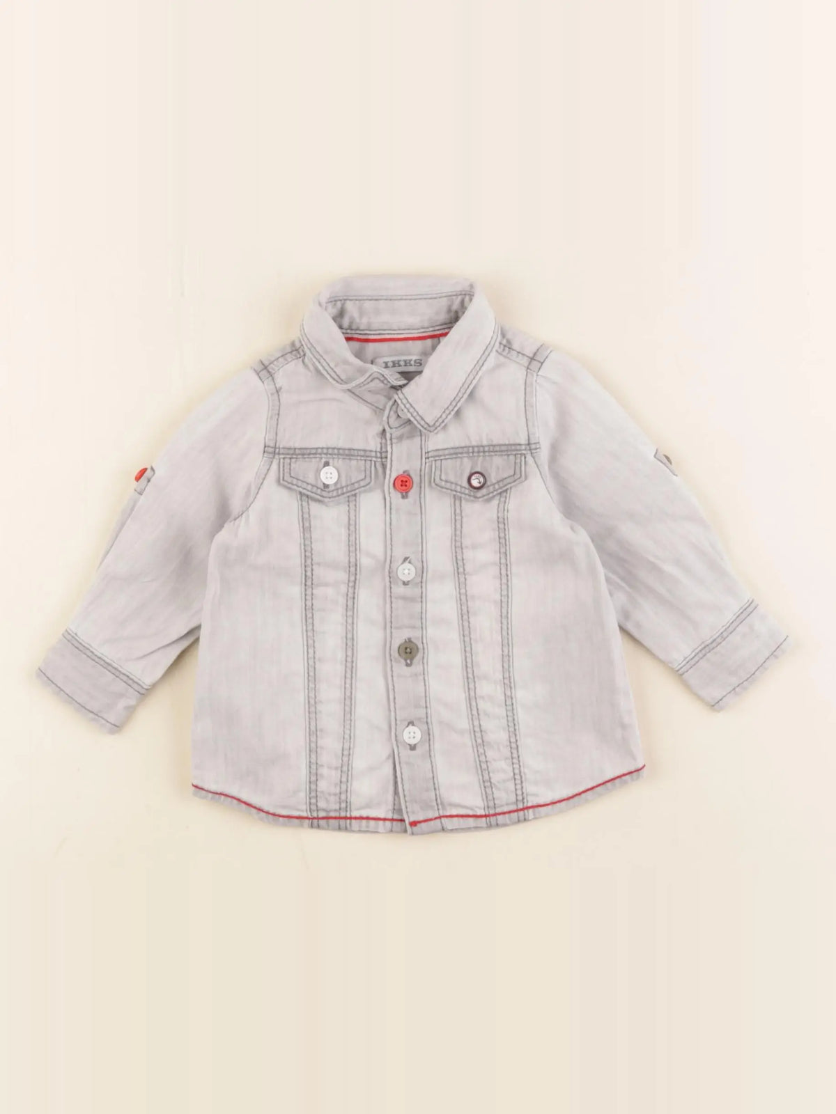 IKKS - chemise imprimé au dos gris - 3 mois