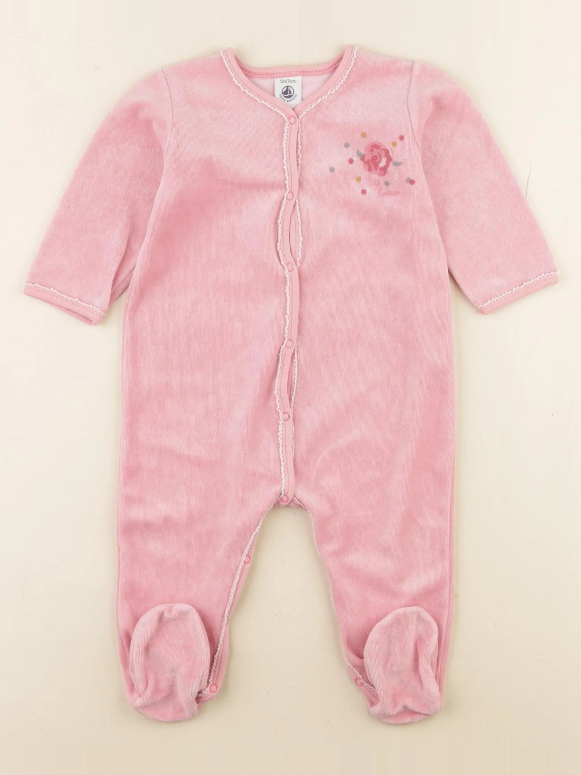 Petit Bateau - pyjama velours rose - 12 mois