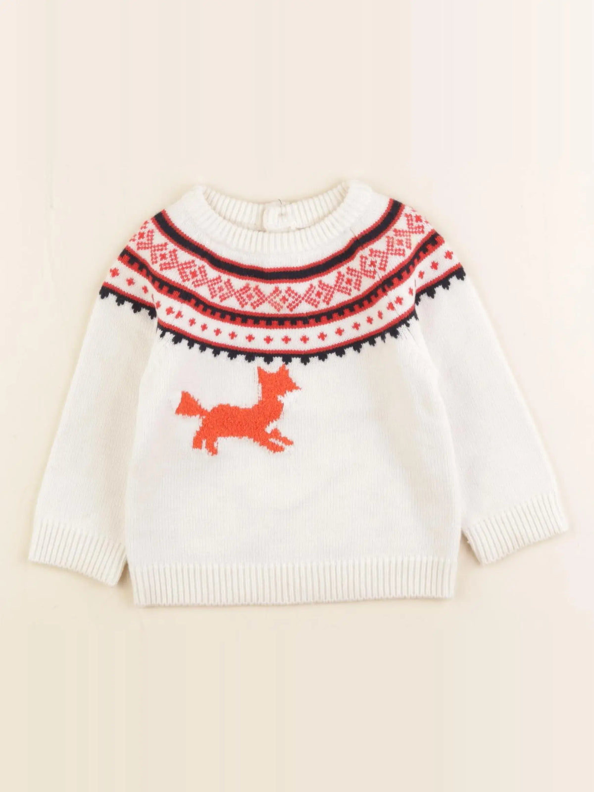 Jacadi - pull rouge, beige - 12 mois