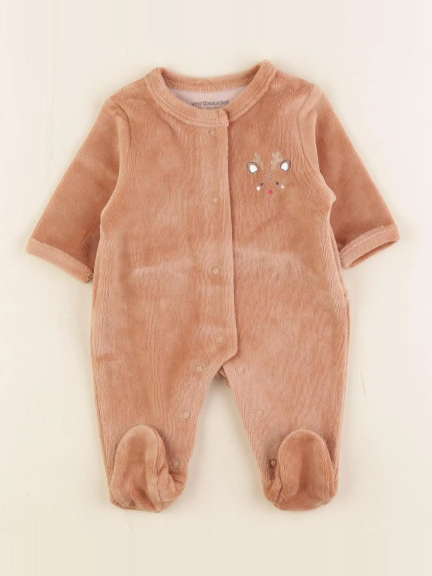 Vertbaudet - pyjama velours beige - 0 mois