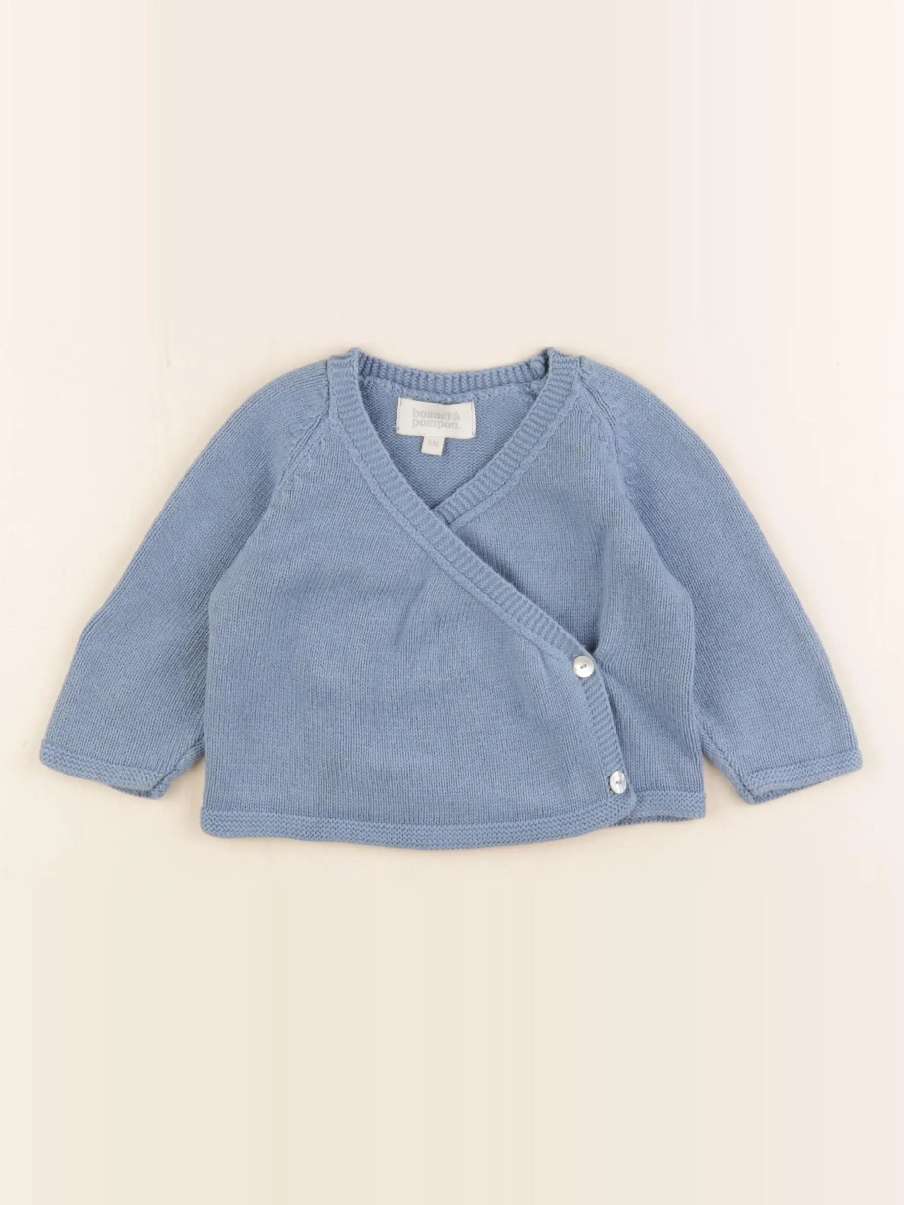 Bonnet à Pompon - gilet bleu - 9 mois