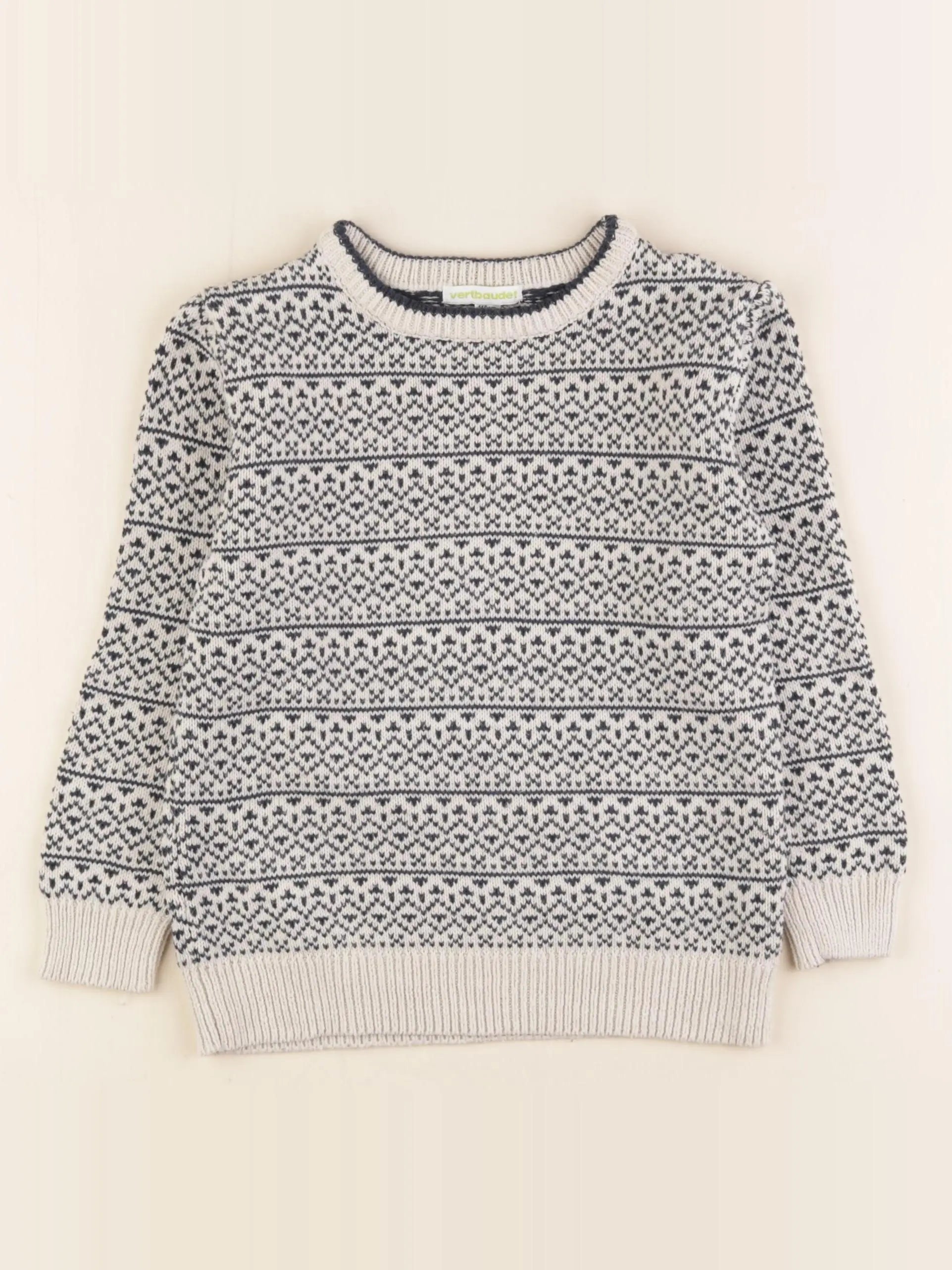 Vertbaudet - pull blanc, bleu - 5 ans