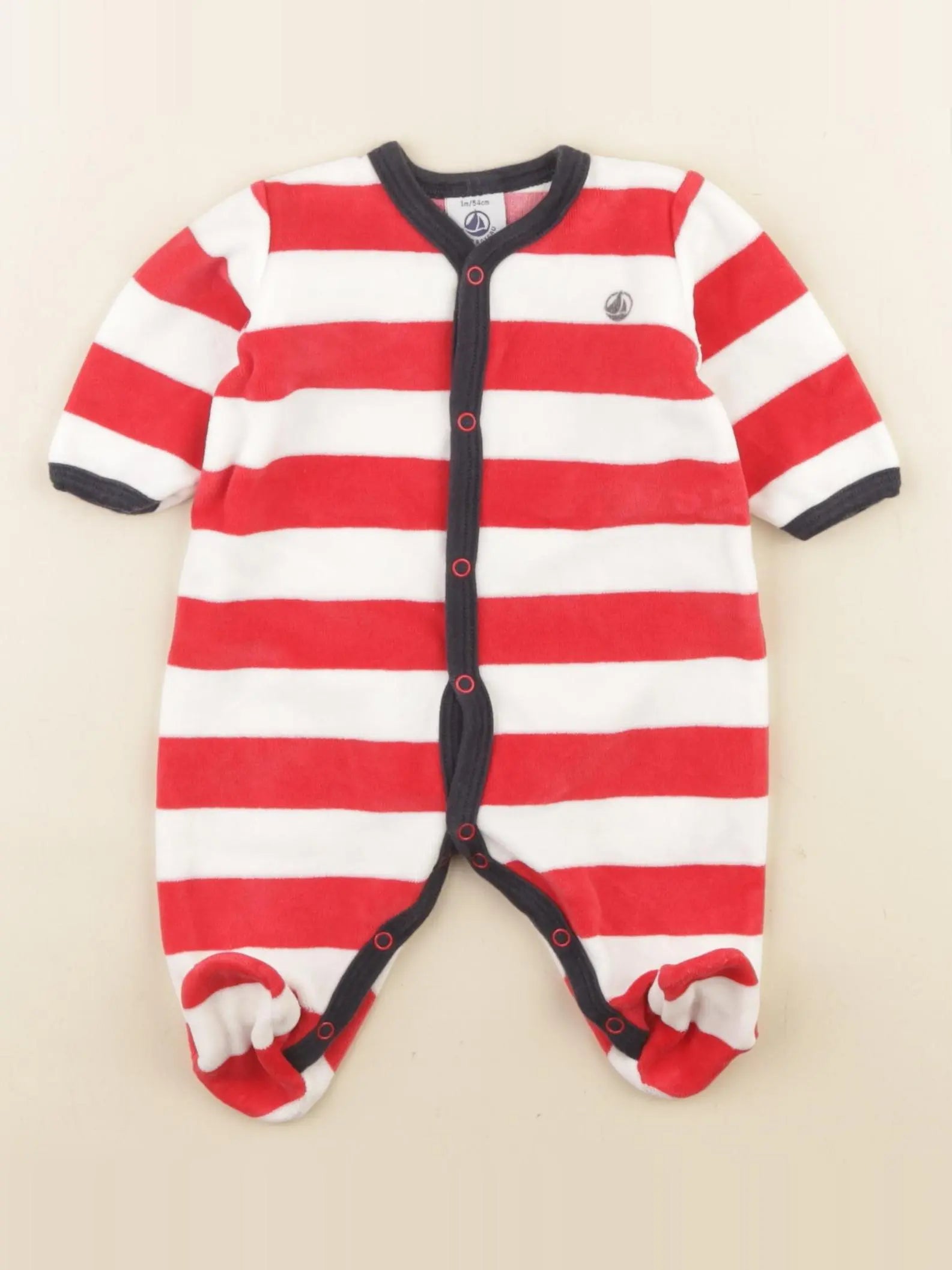 Petit Bateau - pyjama velours blanc, rouge - 1 mois