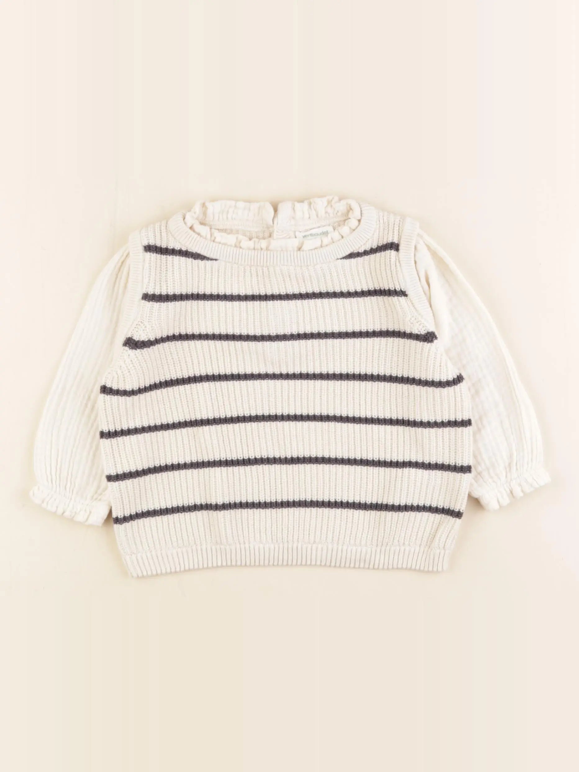 Vertbaudet - pull beige - 9 mois