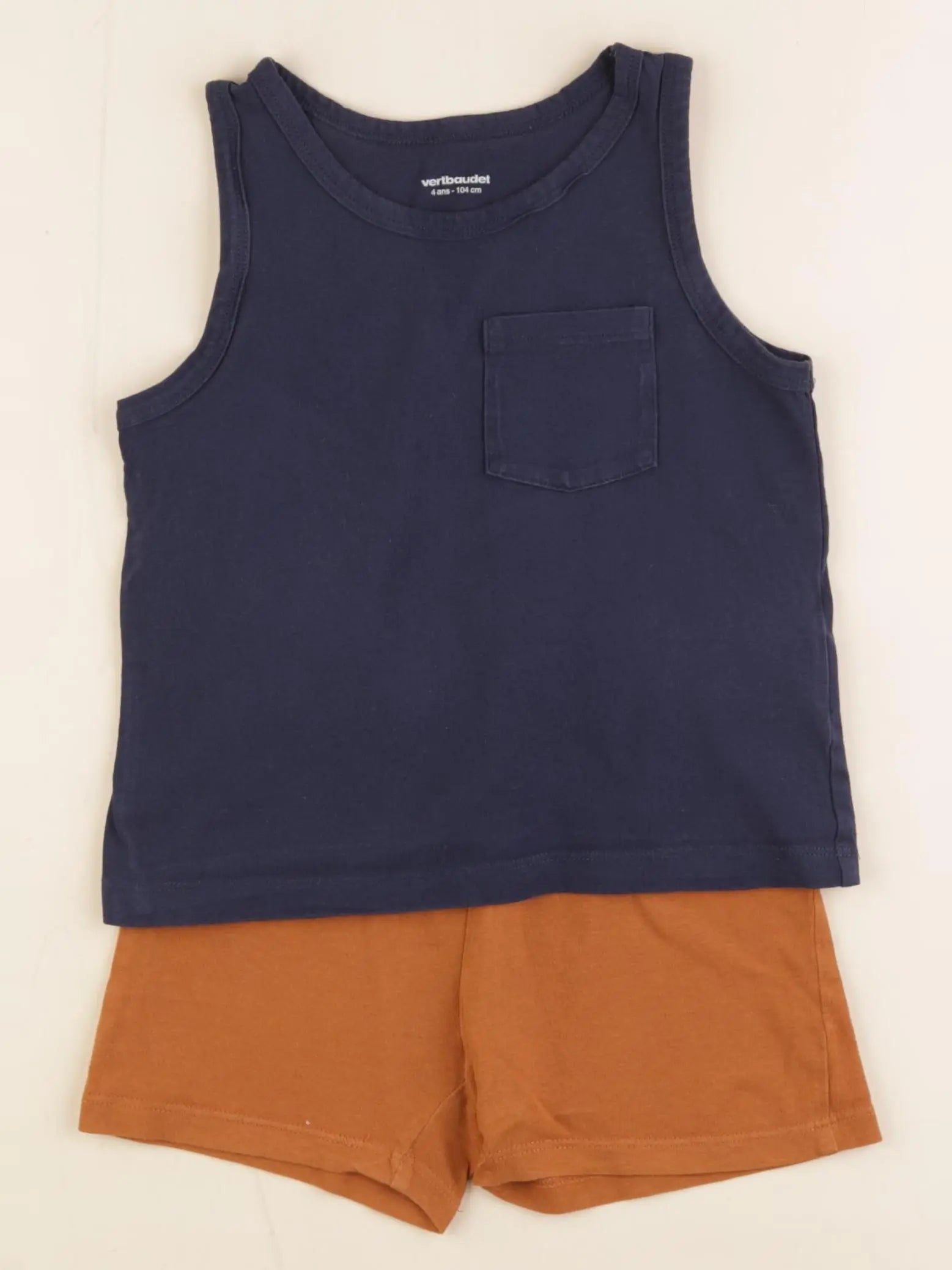 Vertbaudet - pyjama coton bleu, marron - 4 ans