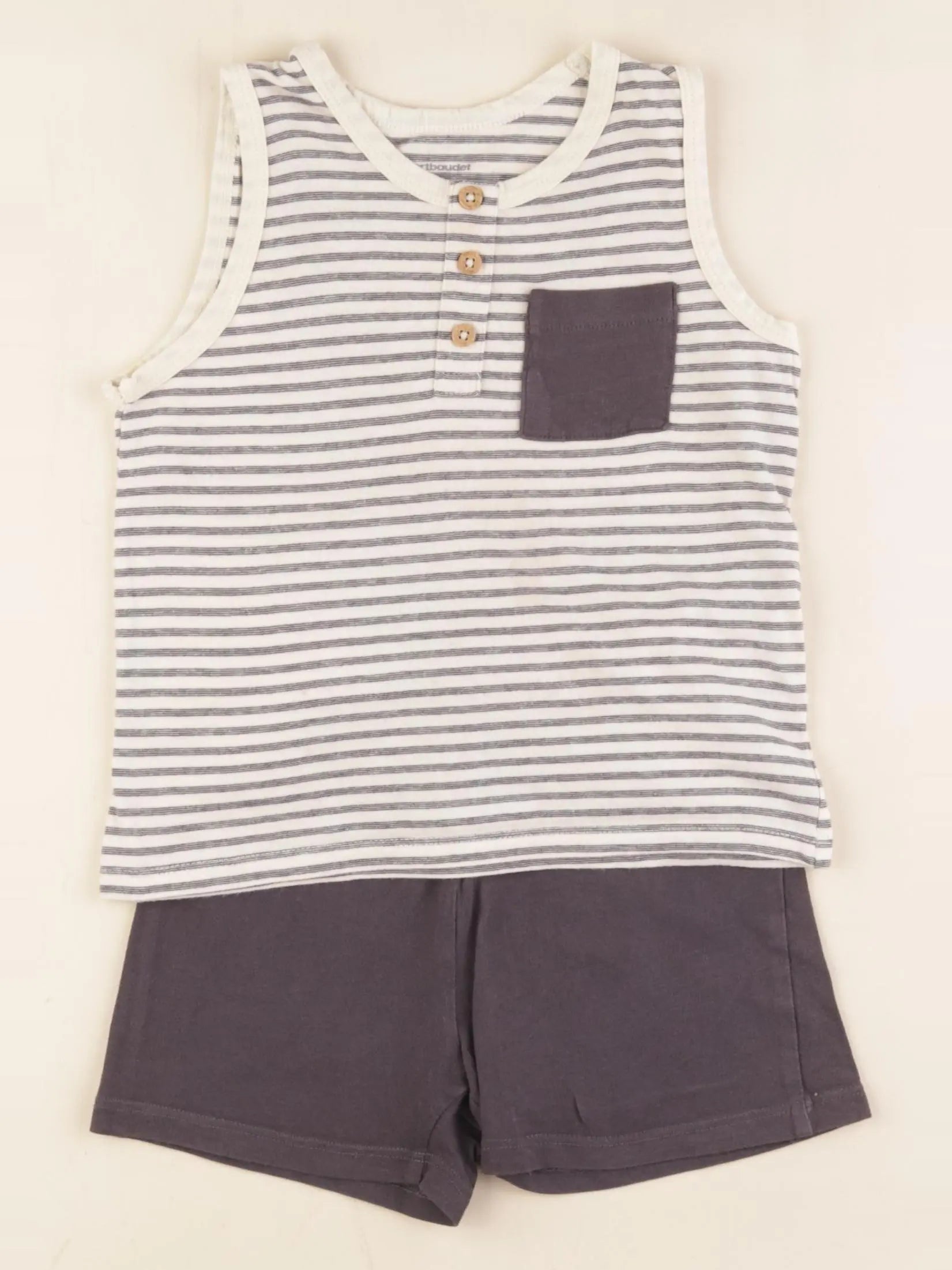 Vertbaudet - pyjama coton beige, gris - 4 ans