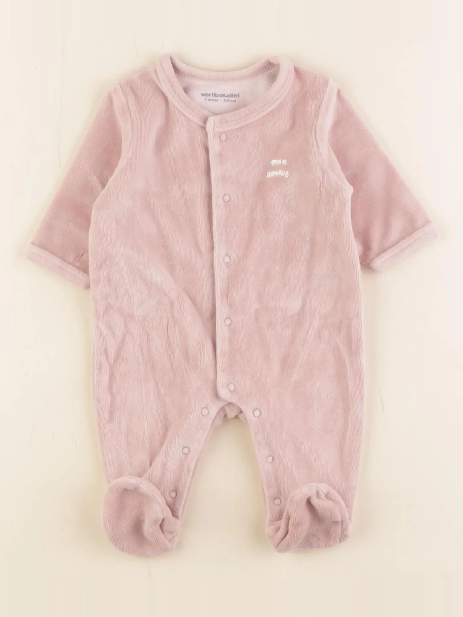 Vertbaudet - pyjama velours rose - 1 mois