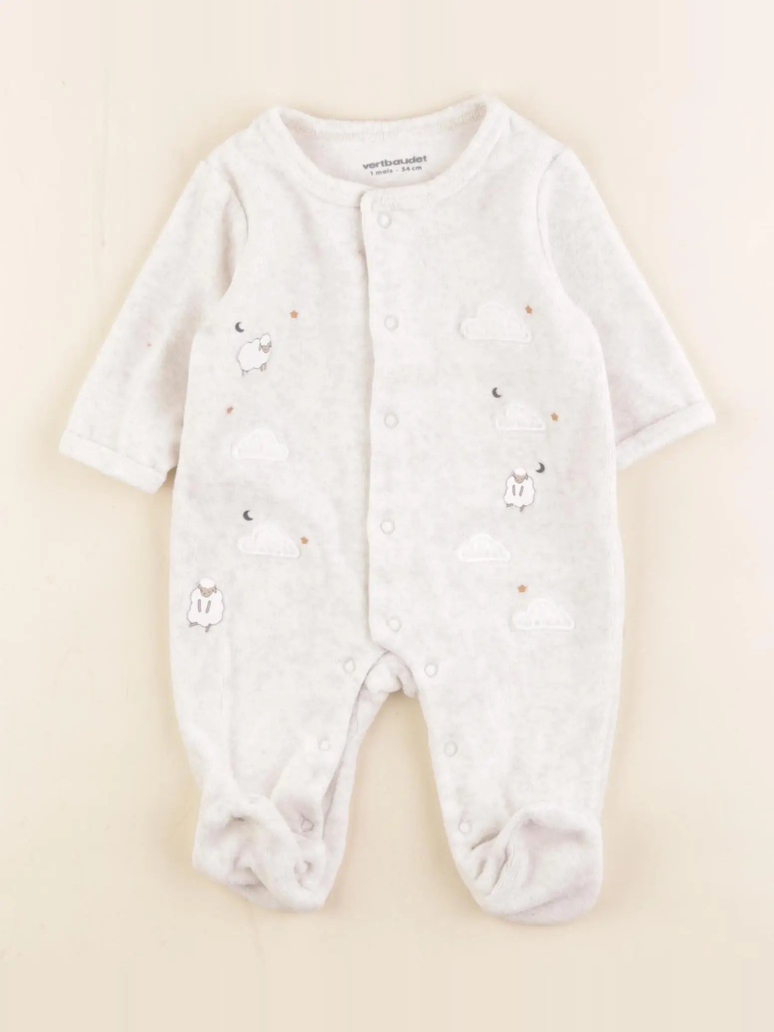Vertbaudet - pyjama velours blanc - 1 mois
