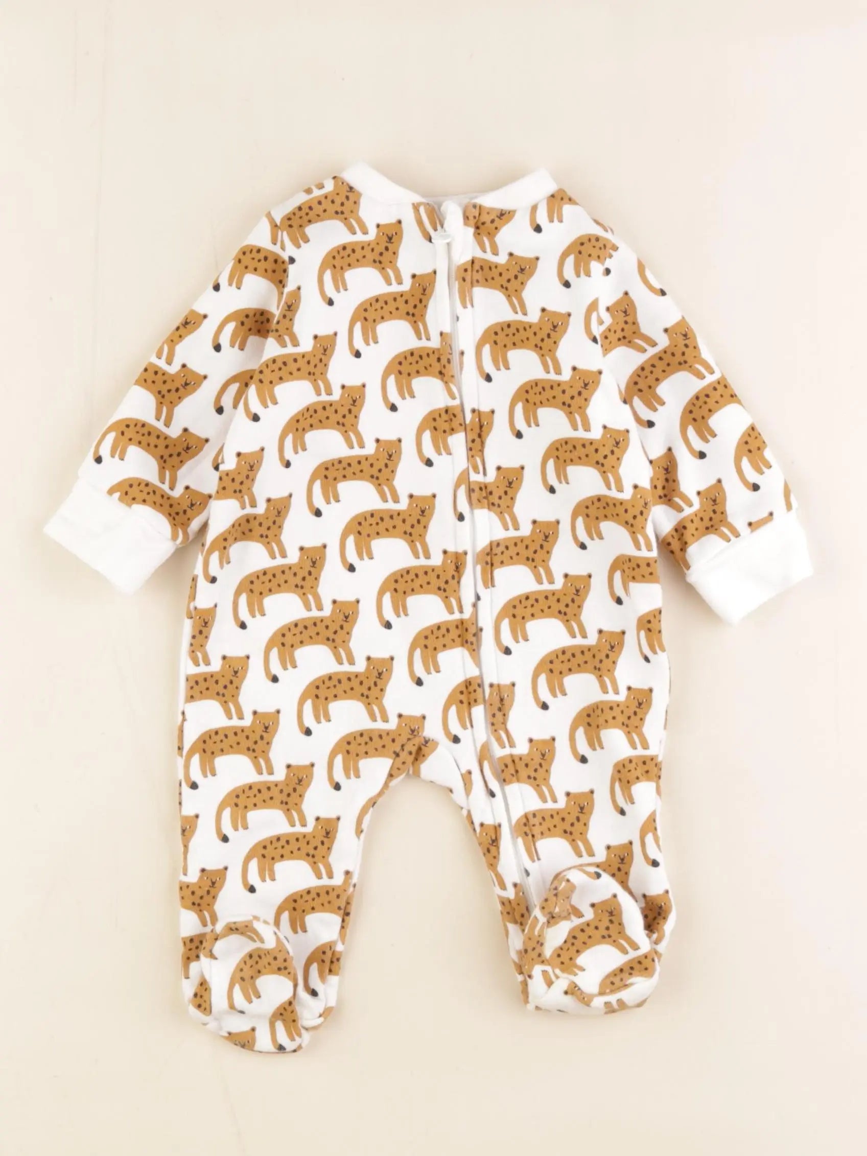 Boutchou - pyjama coton blanc, marron - 3 mois