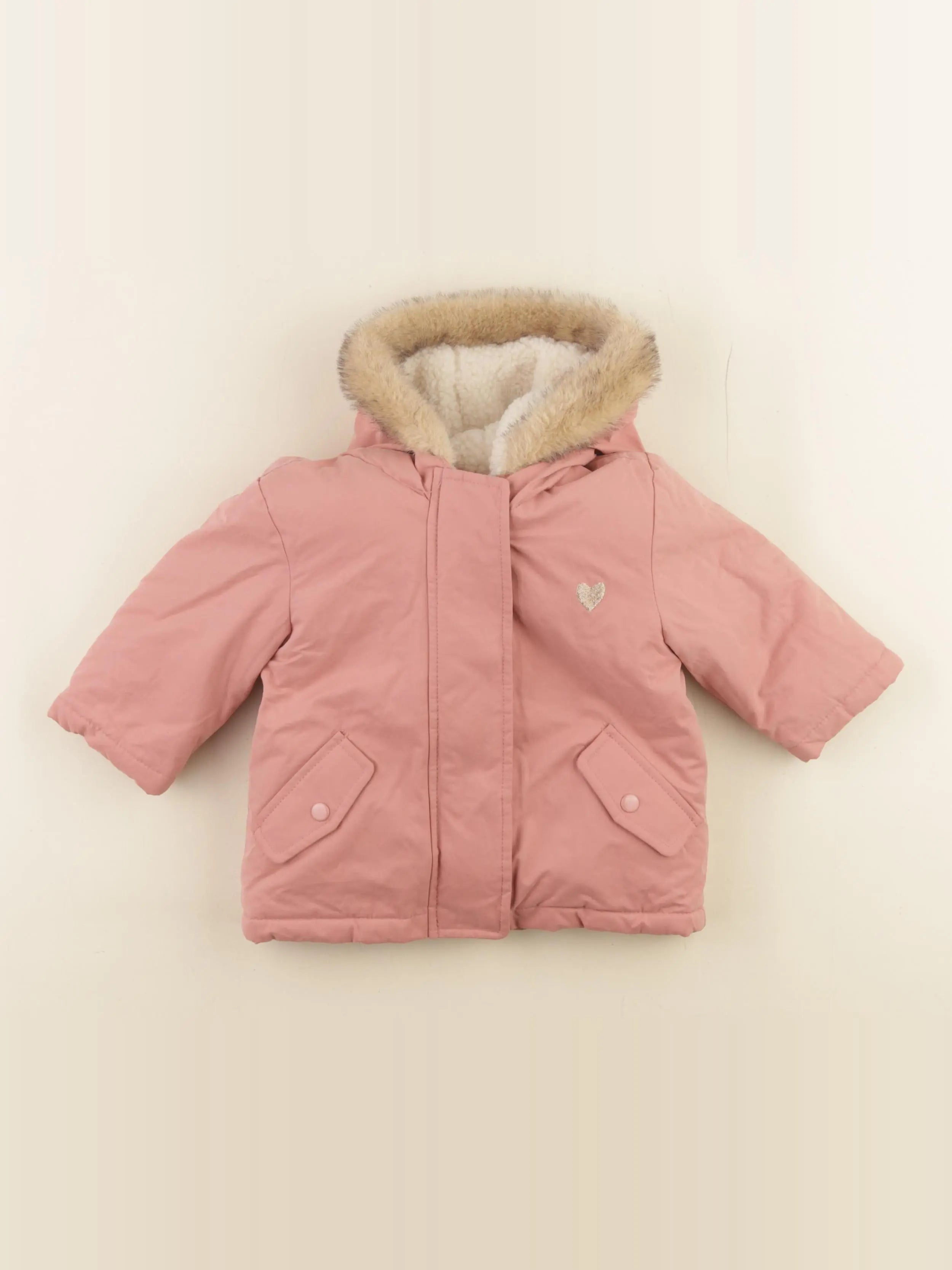 Vertbaudet - manteau doublure amovible rose - 9 mois