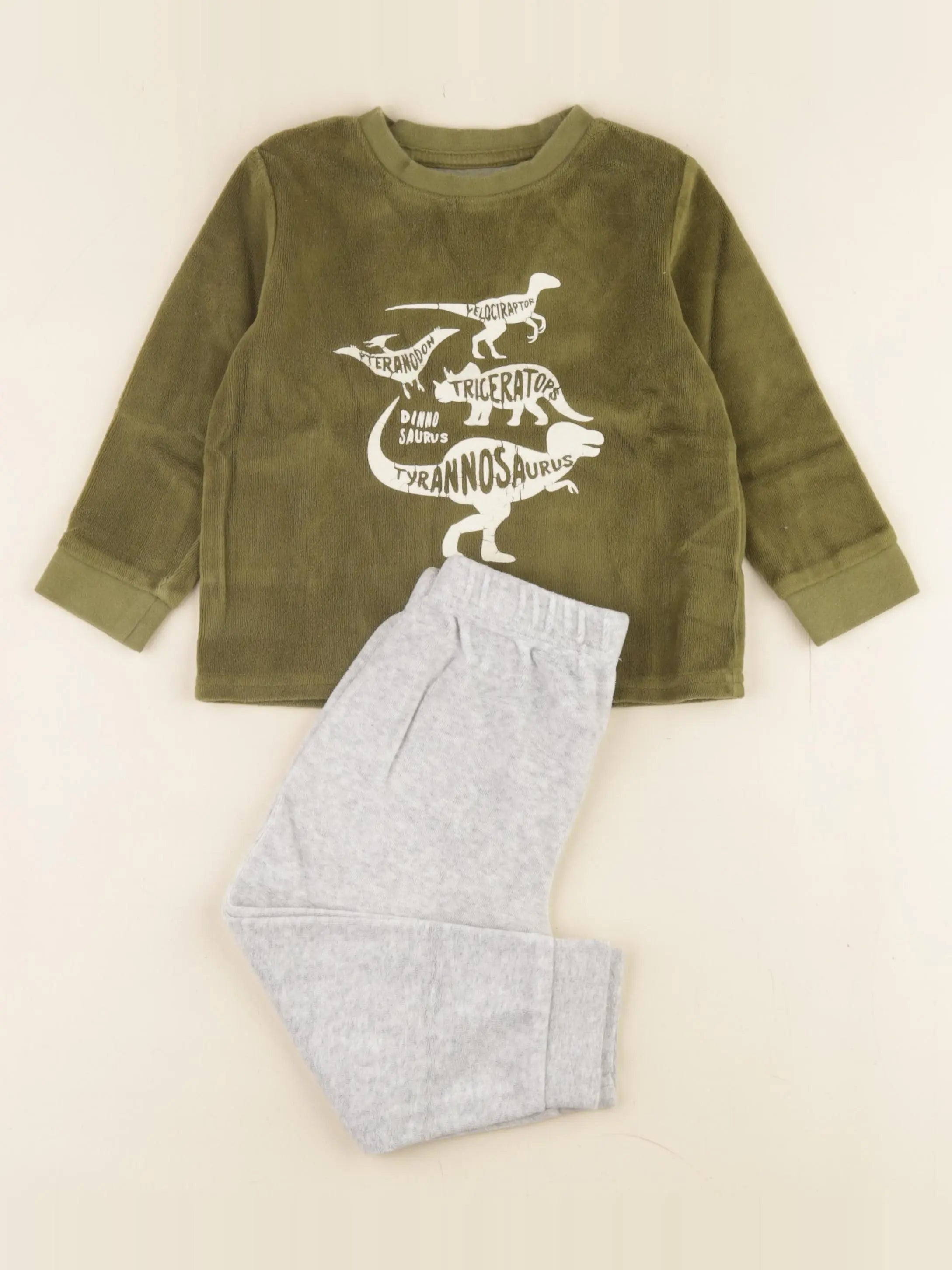 Vertbaudet - pyjama velours gris, vert - 3 ans
