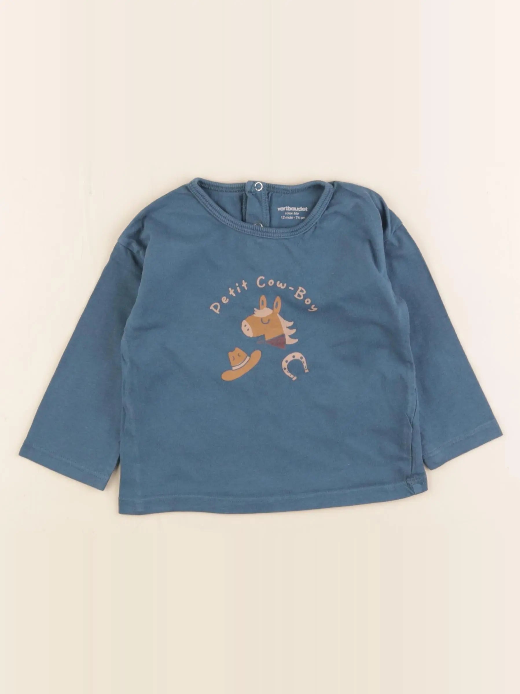 Vertbaudet - tee-shirt bleu - 12 mois
