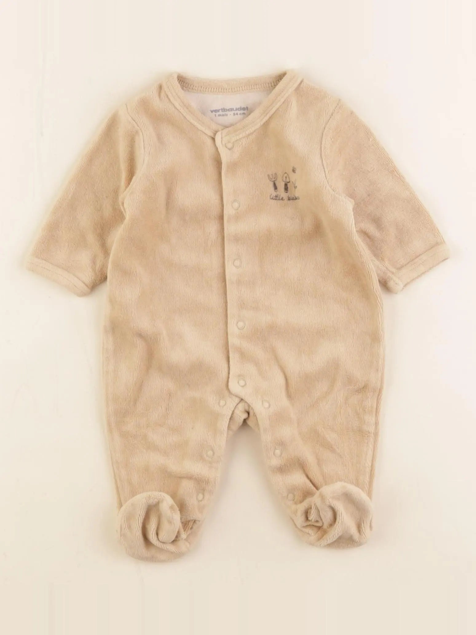 Vertbaudet - pyjama velours marron - 1 mois