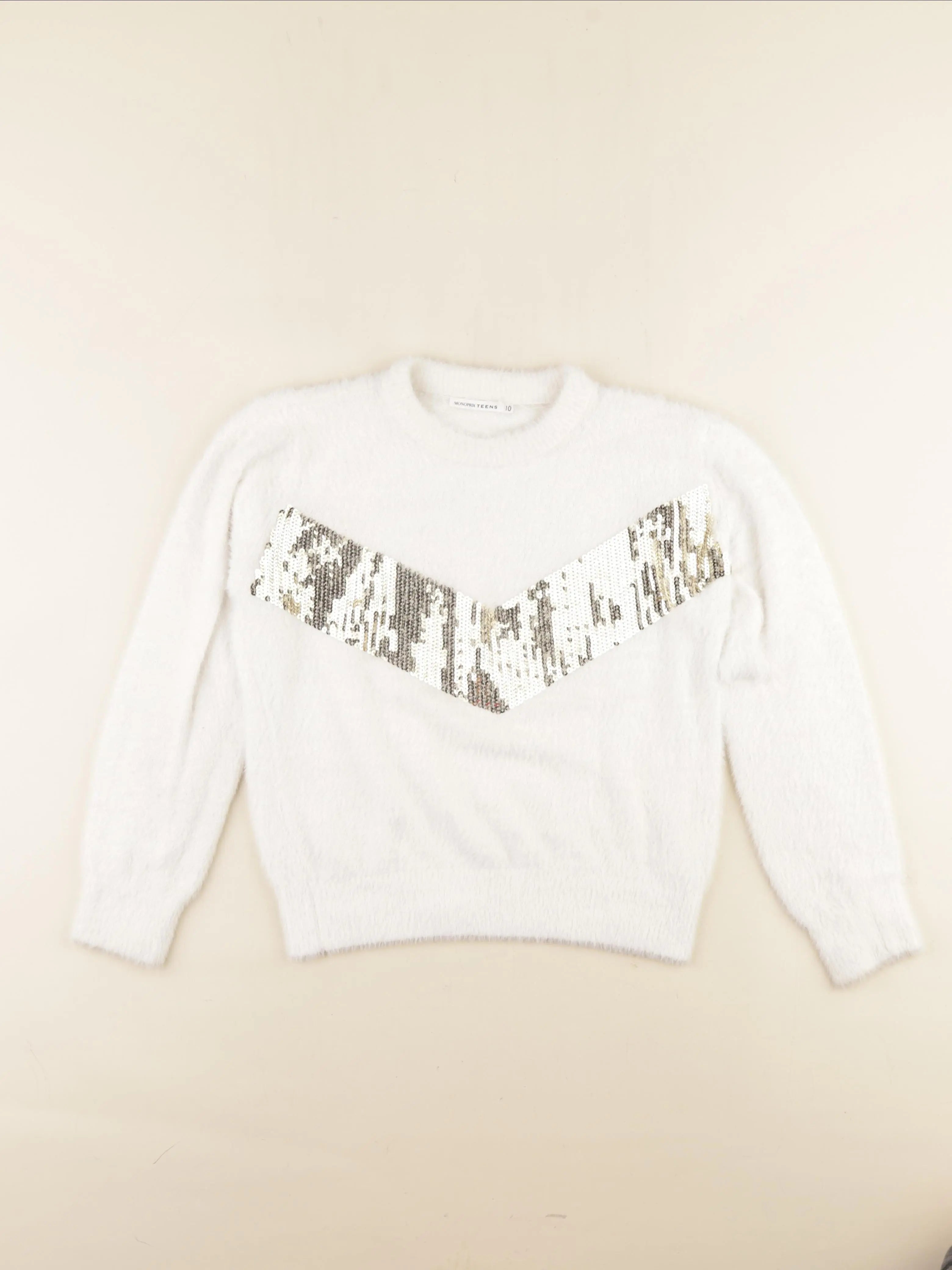 Monoprix - pull blanc, or - 10 ans