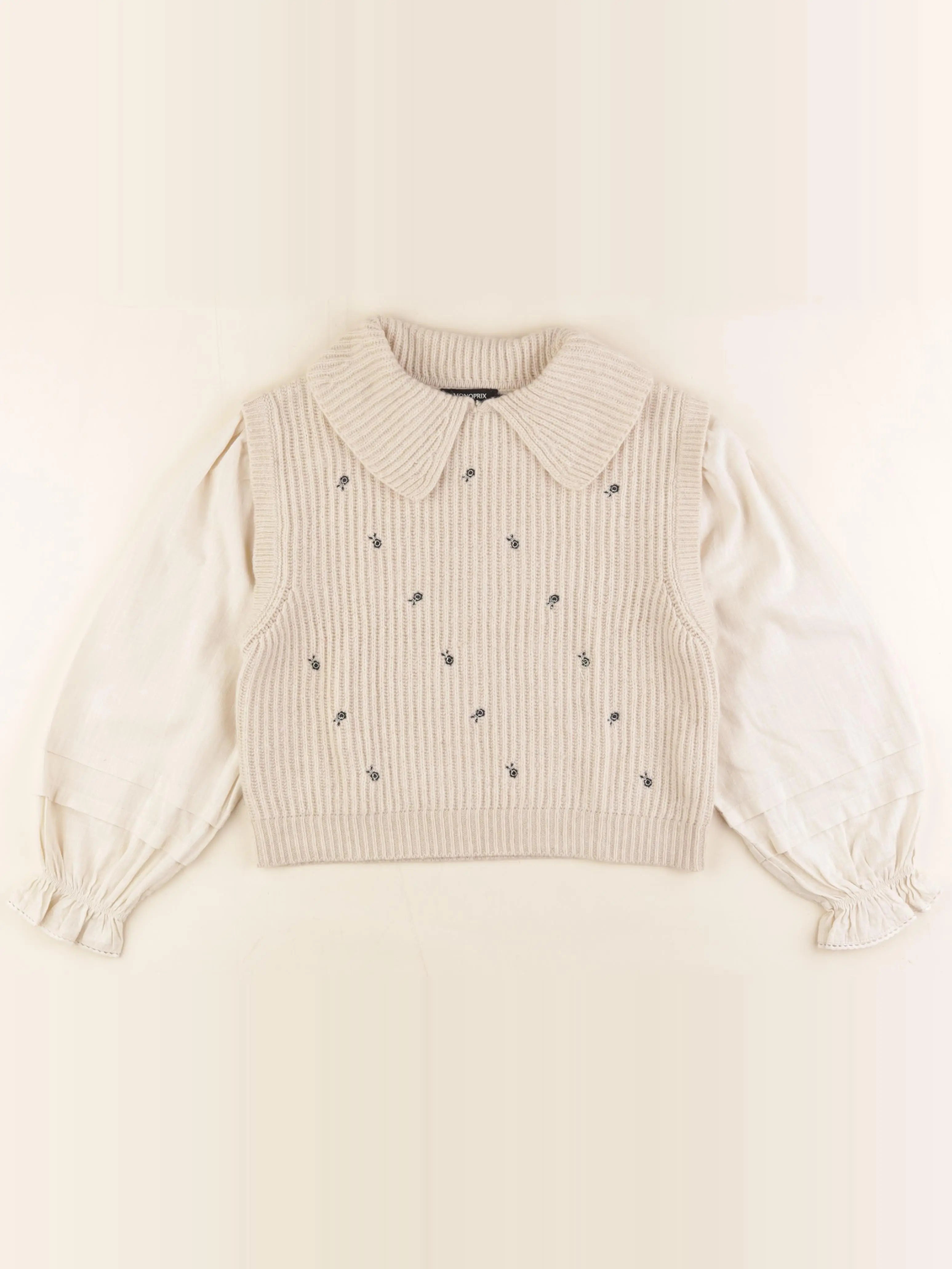 Monoprix - pull beige - 8 ans