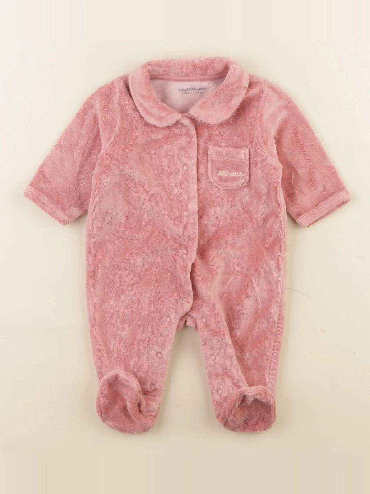 Vertbaudet - pyjama velours rose - 0 mois