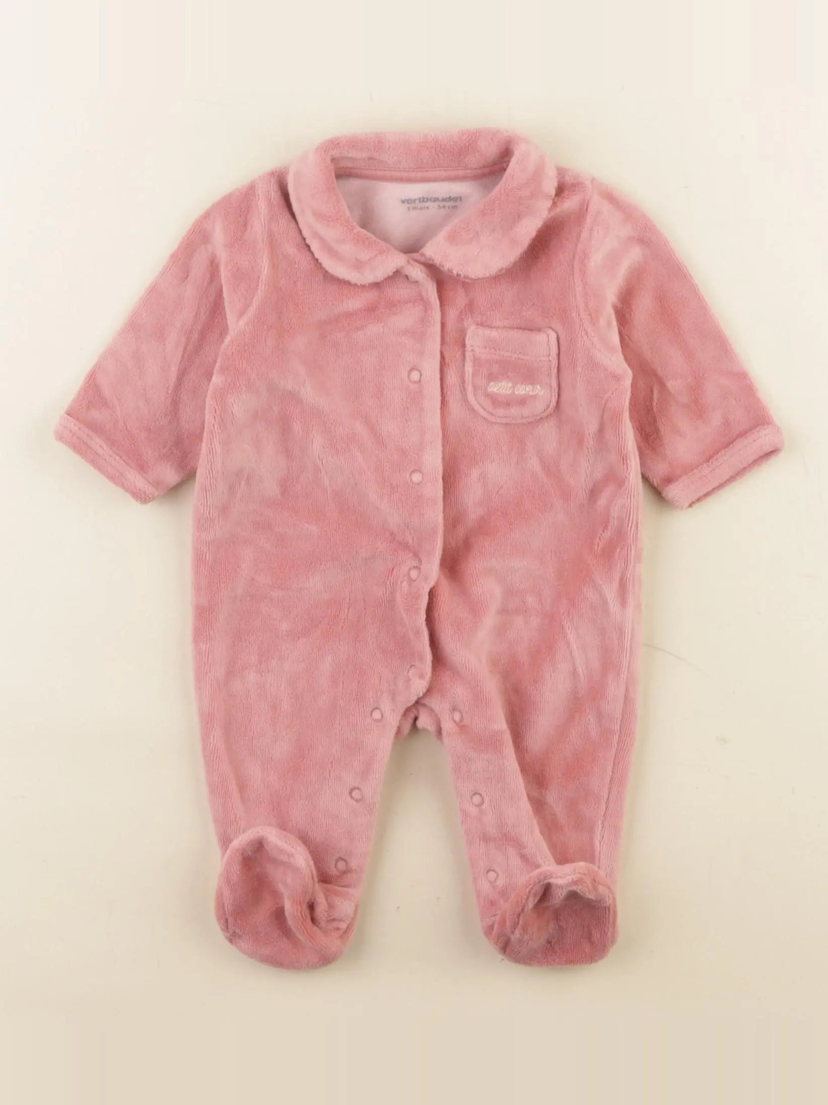 Vertbaudet - pyjama velours rose - 0 mois