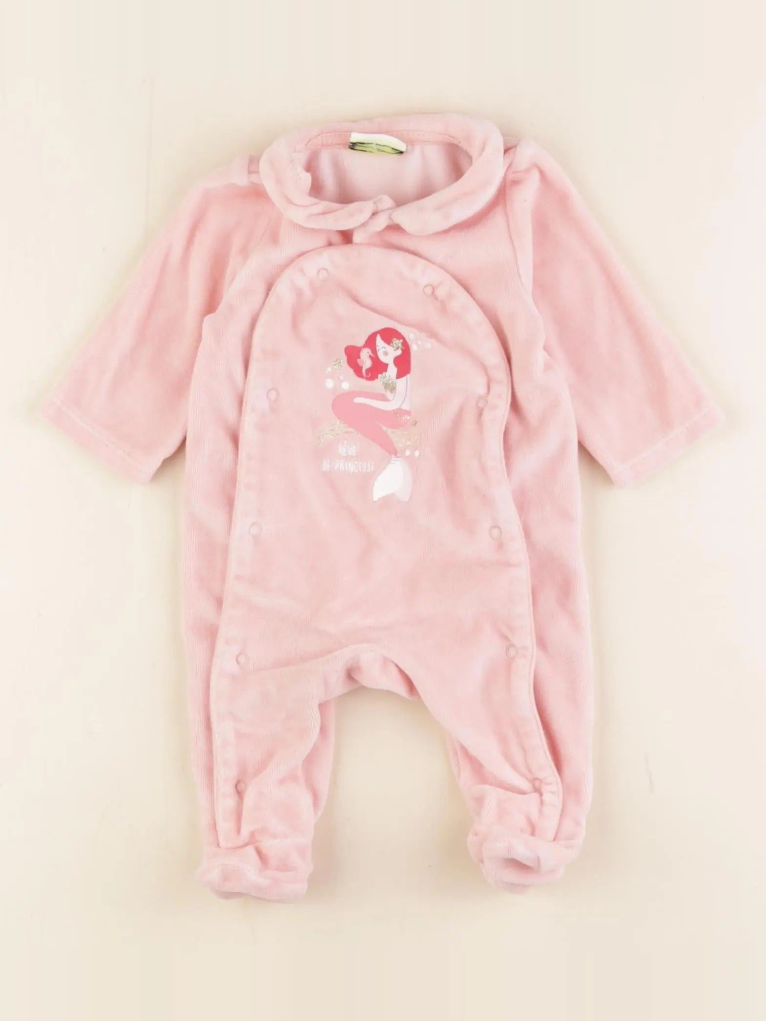 Tape à l'oeil - pyjama velours rose - 1 mois