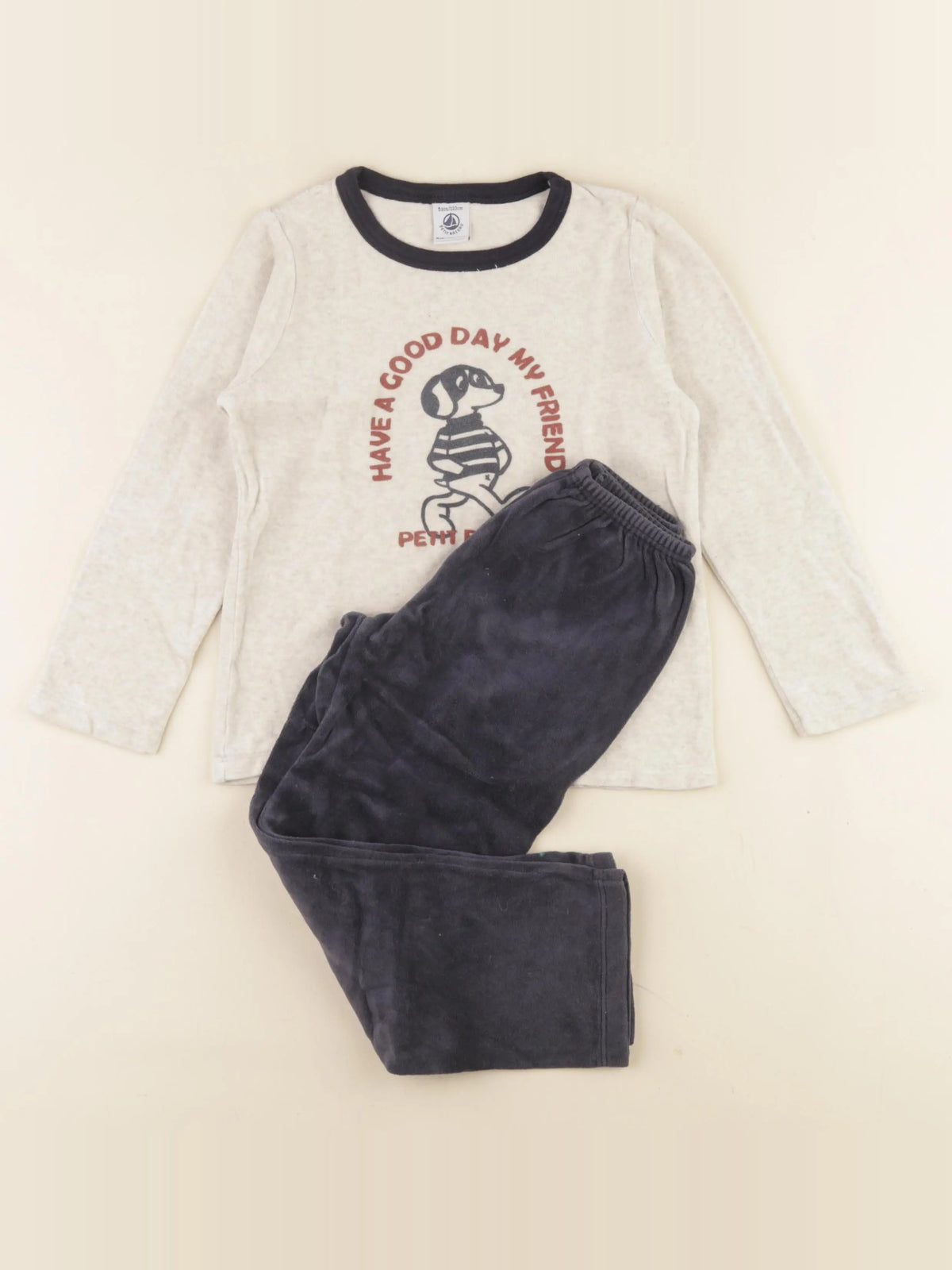 Petit Bateau - pyjama velours gris - 5 ans