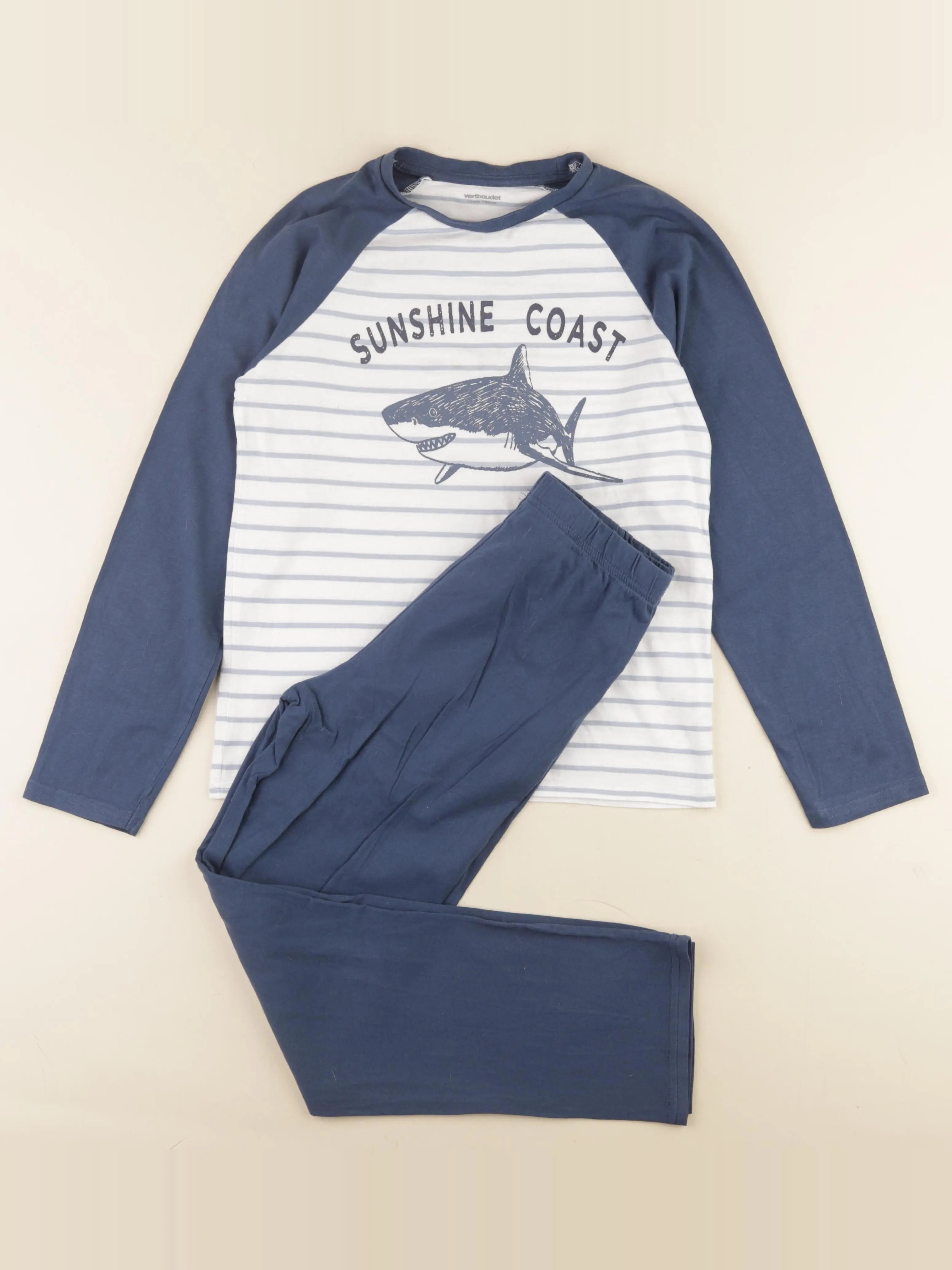 Vertbaudet - pyjama coton blanc, bleu - 12 ans