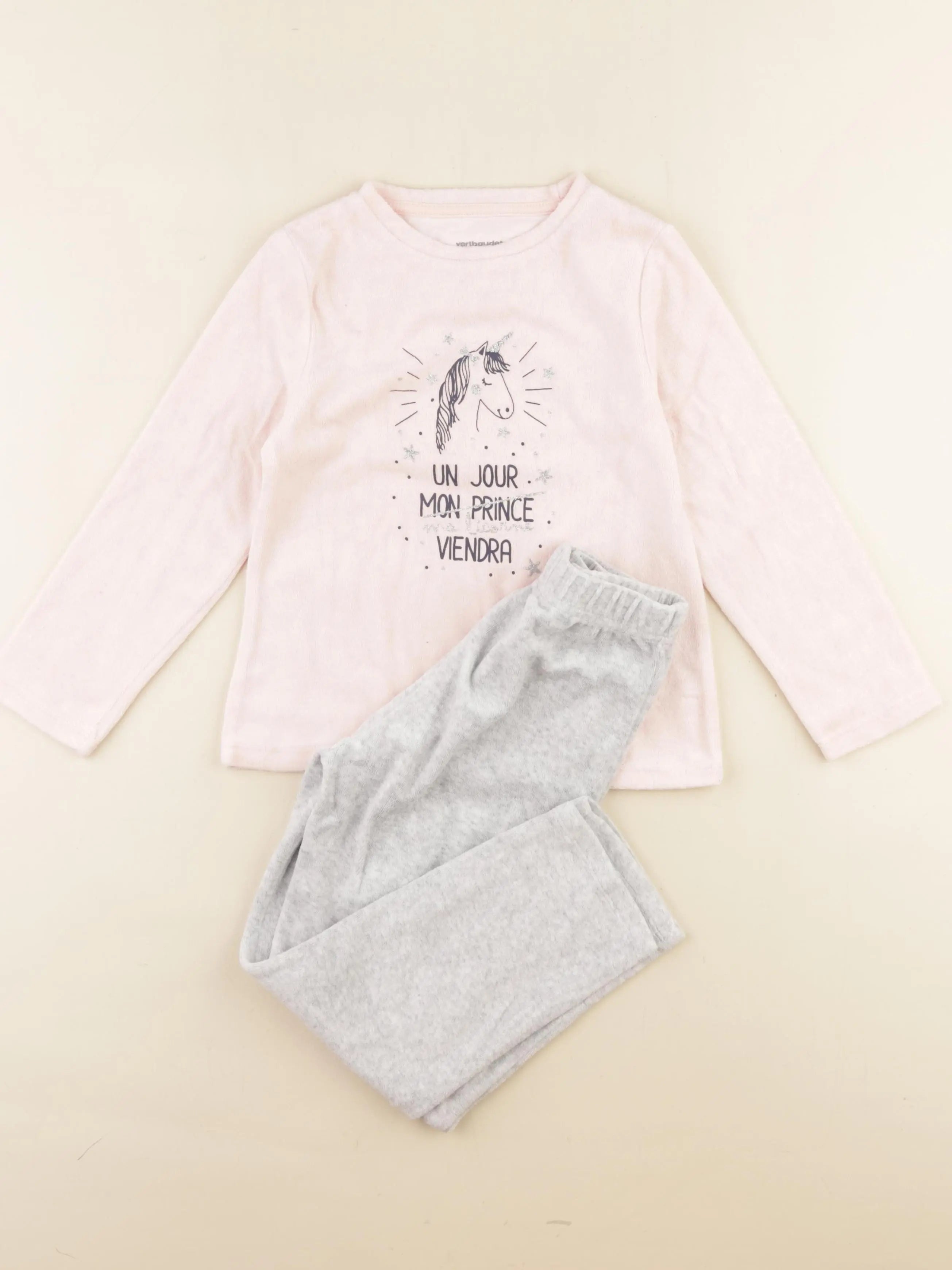 Vertbaudet - pyjama velours rose, gris - 6 ans