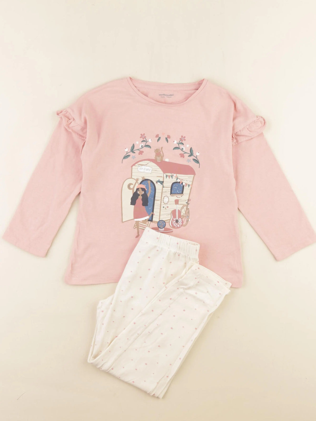 Vertbaudet - pyjama coton blanc, rose - 6 ans