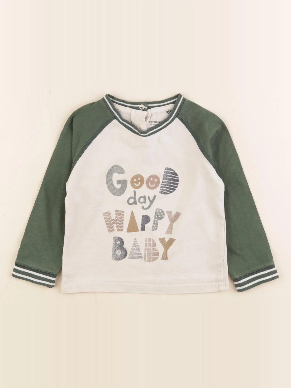 Vertbaudet - tee-shirt beige, vert - 18 mois