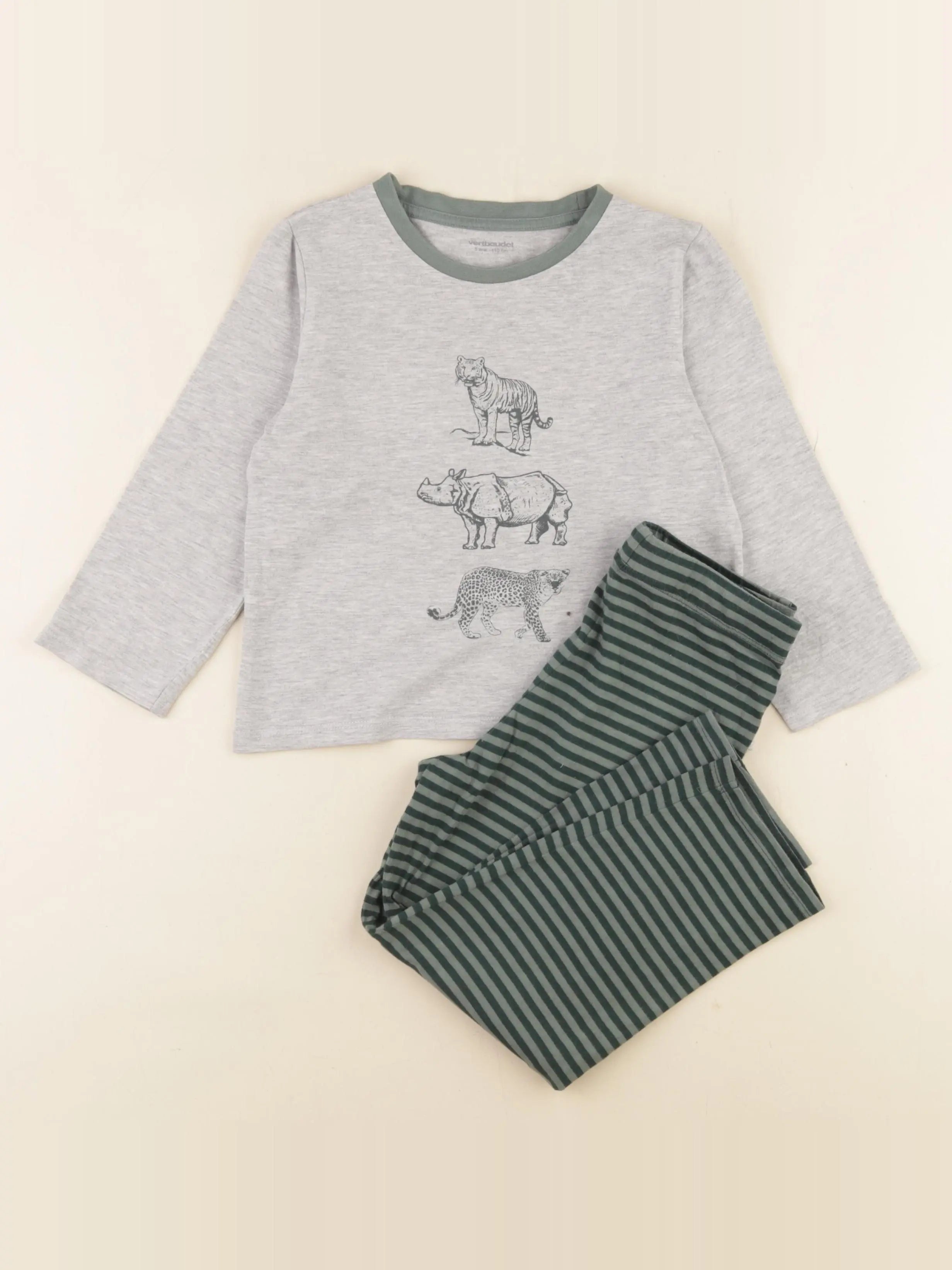Vertbaudet - pyjama coton gris, vert - 5 ans
