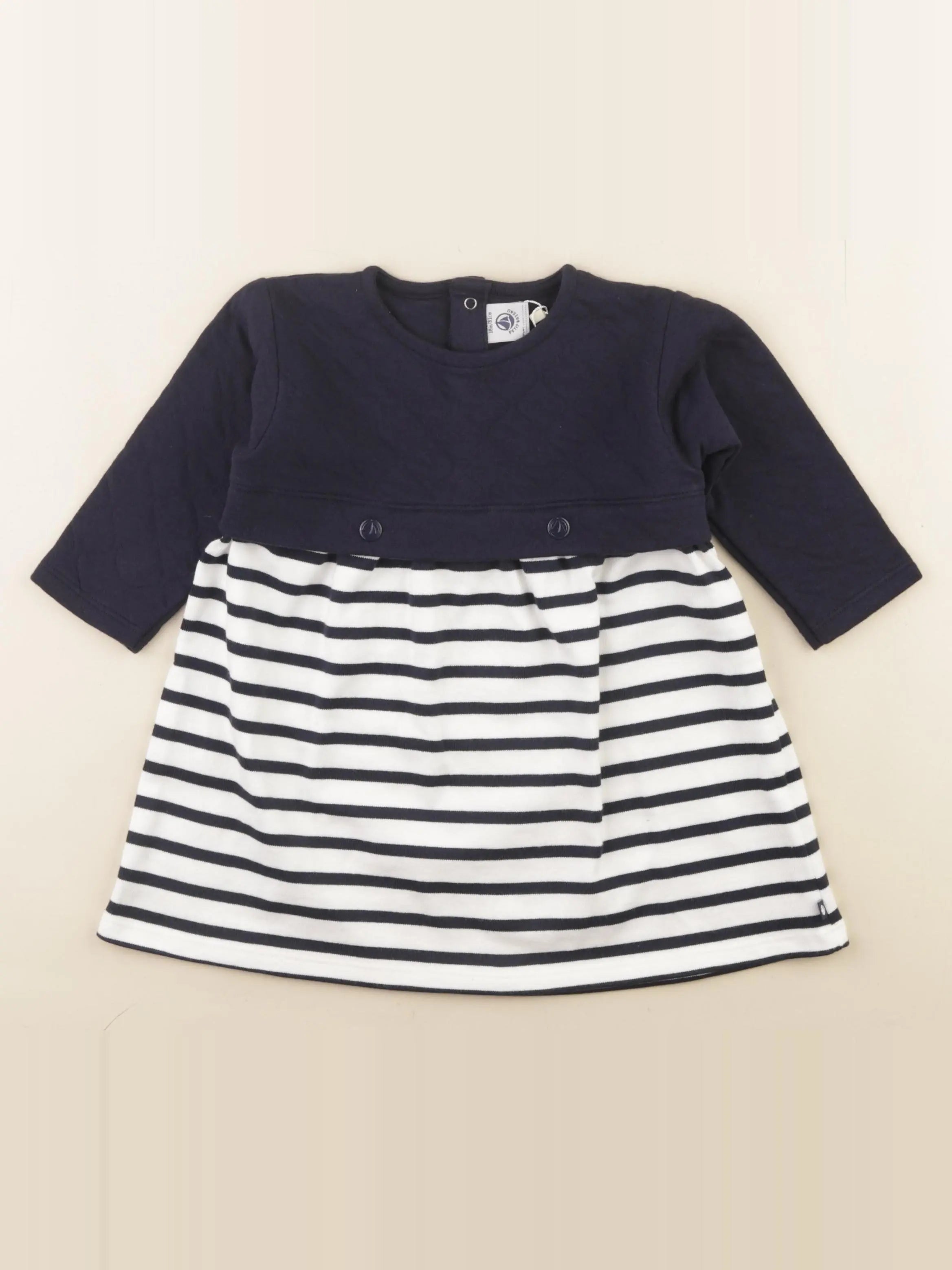 Petit Bateau - robe blanc, bleu - 18 mois