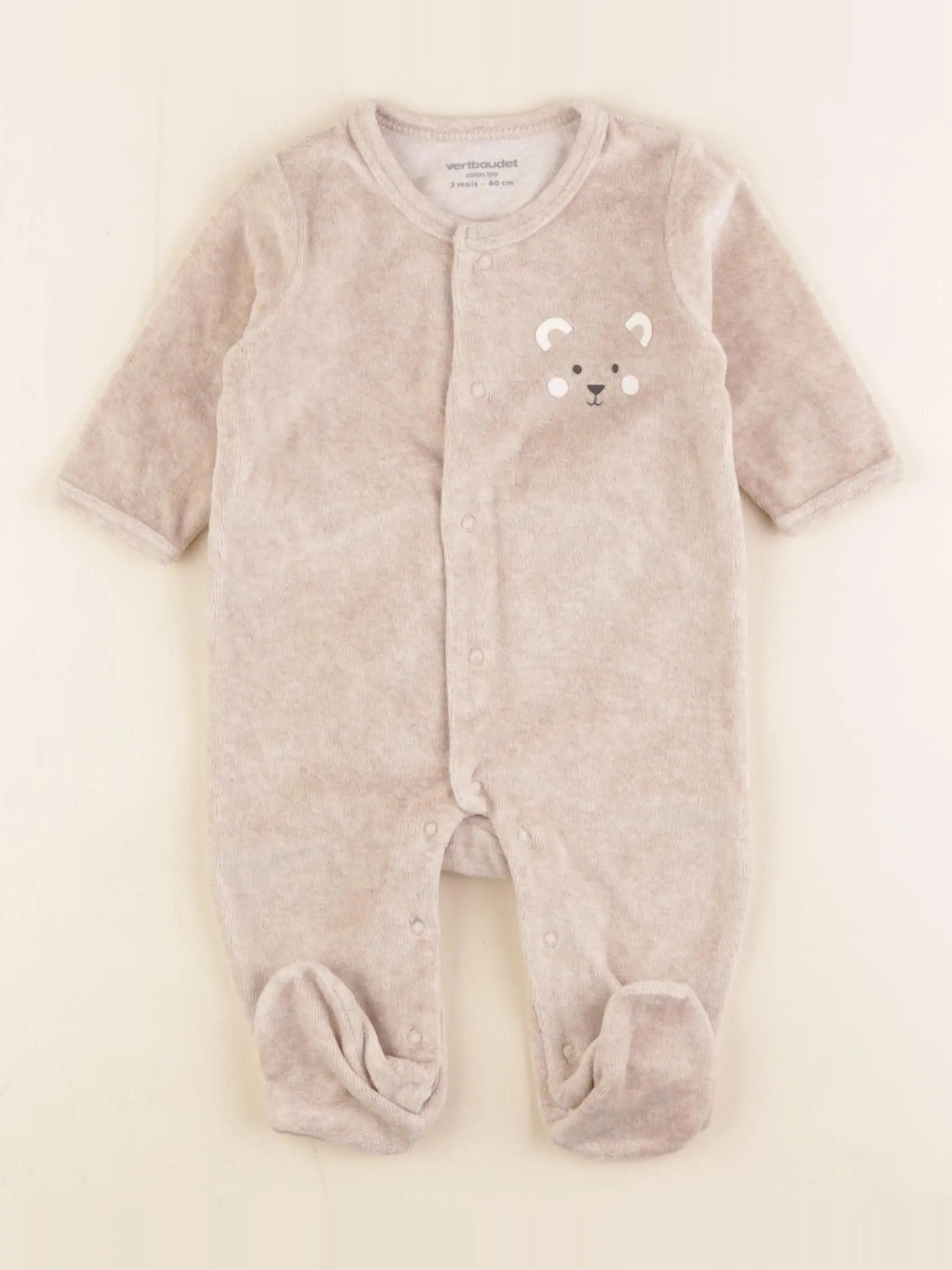 Vertbaudet - pyjama velours beige - 3 mois