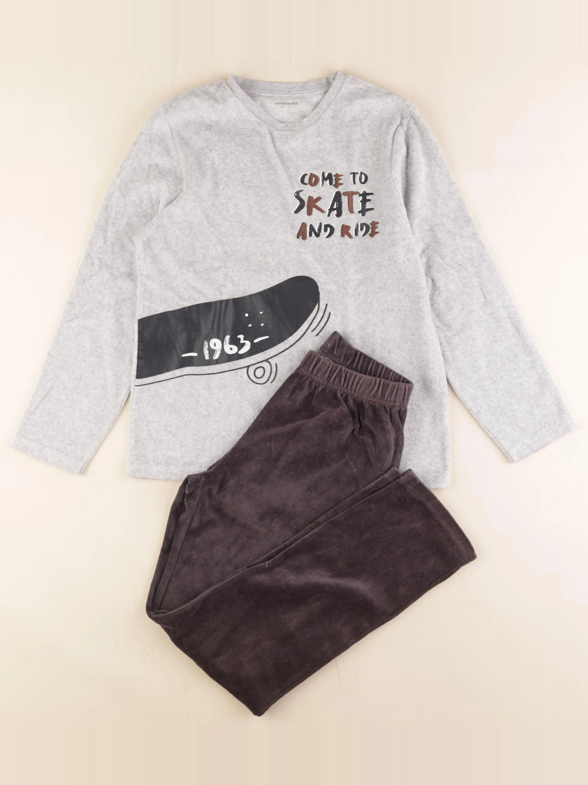 Vertbaudet - pyjama velours gris - 12 ans