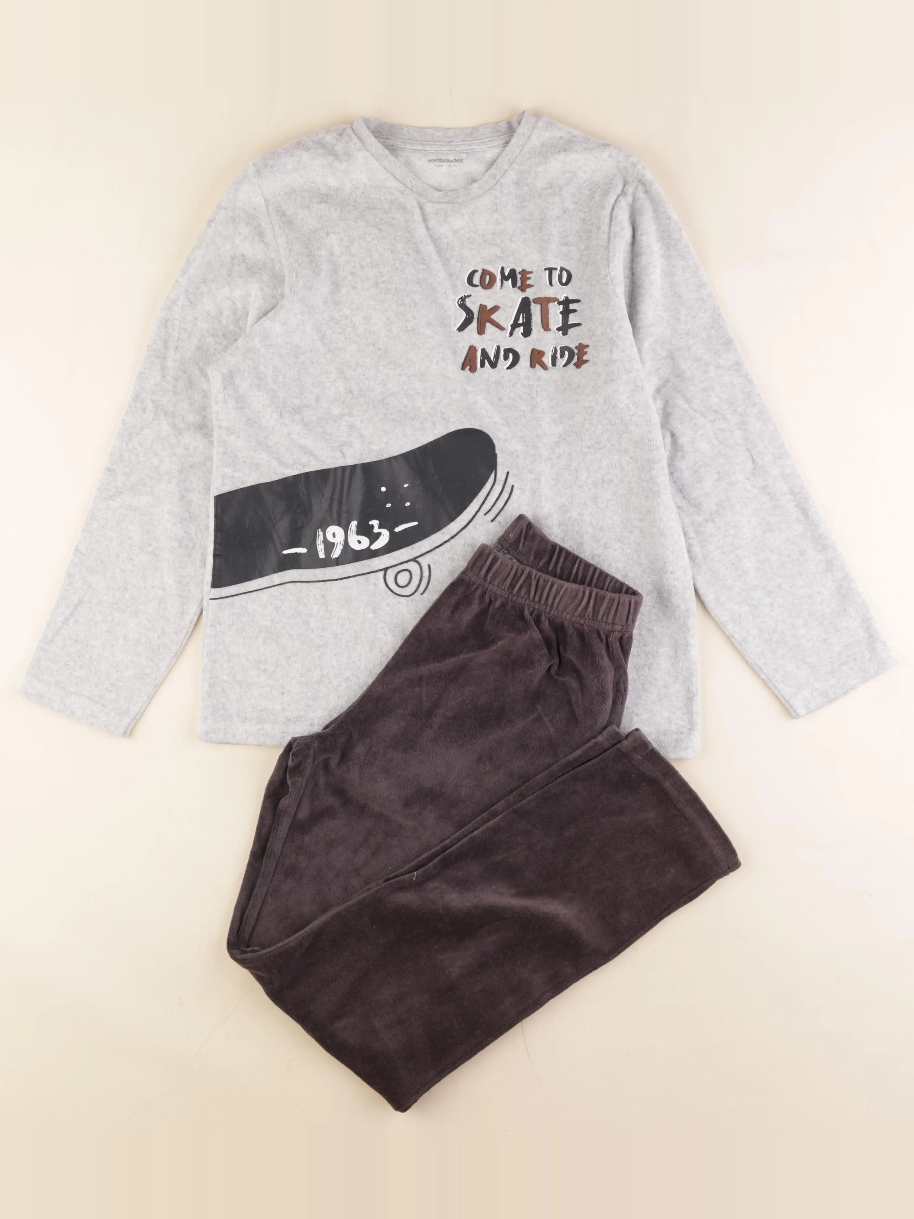 Vertbaudet - pyjama velours gris - 12 ans