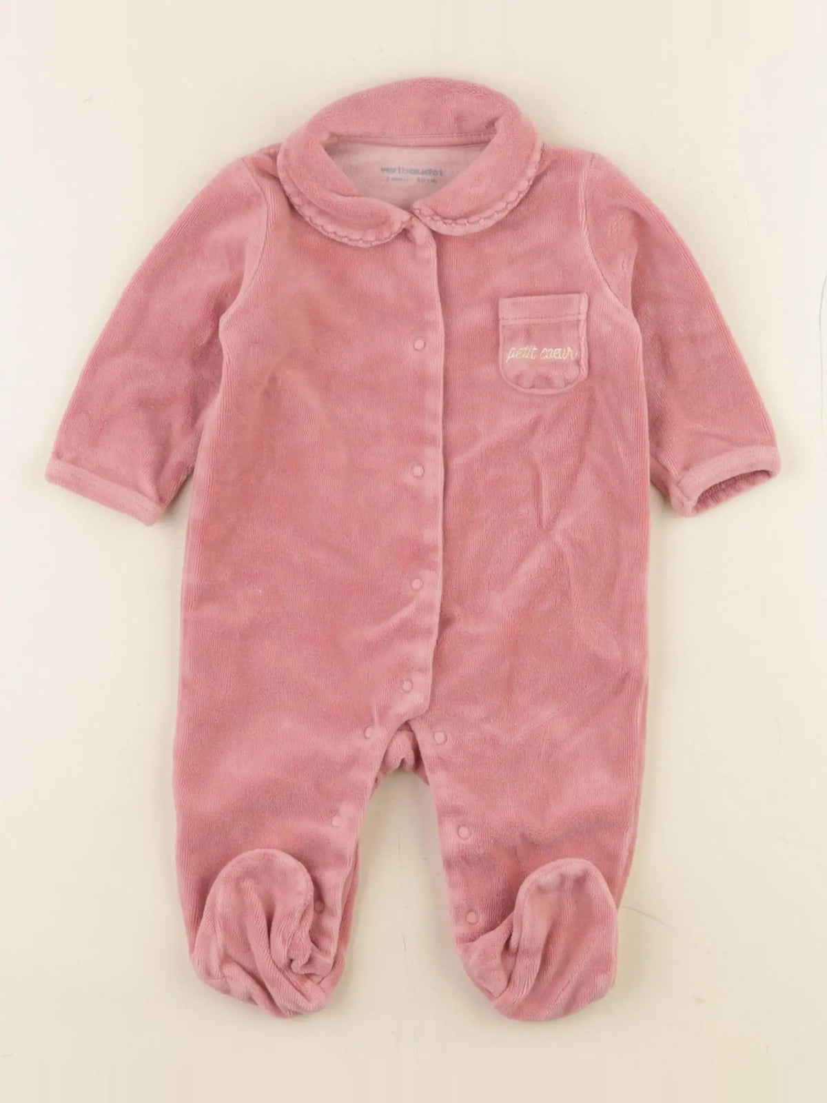 Vertbaudet - pyjama velours rose - 3 mois
