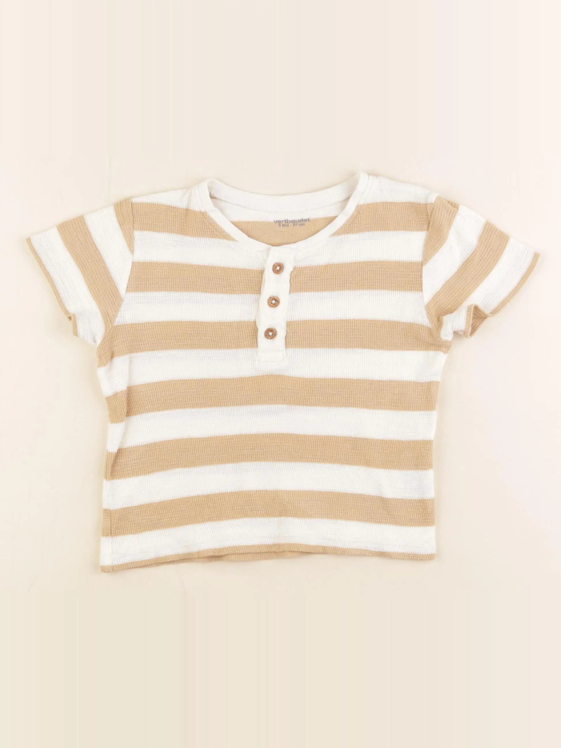 Vertbaudet - tee-shirt blanc, marron - 3 ans