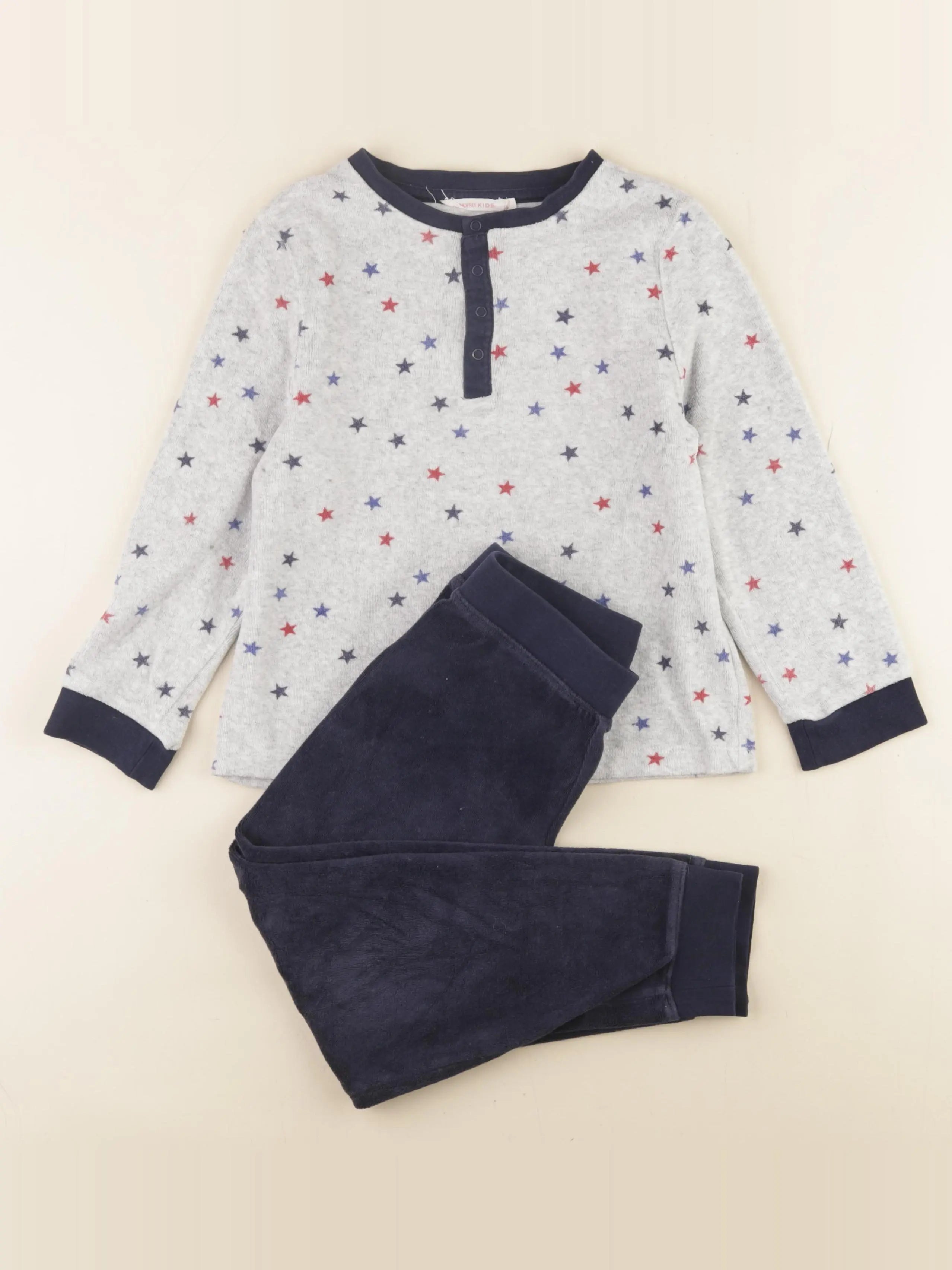 Monoprix - pyjama velours gris, bleu - 6 ans
